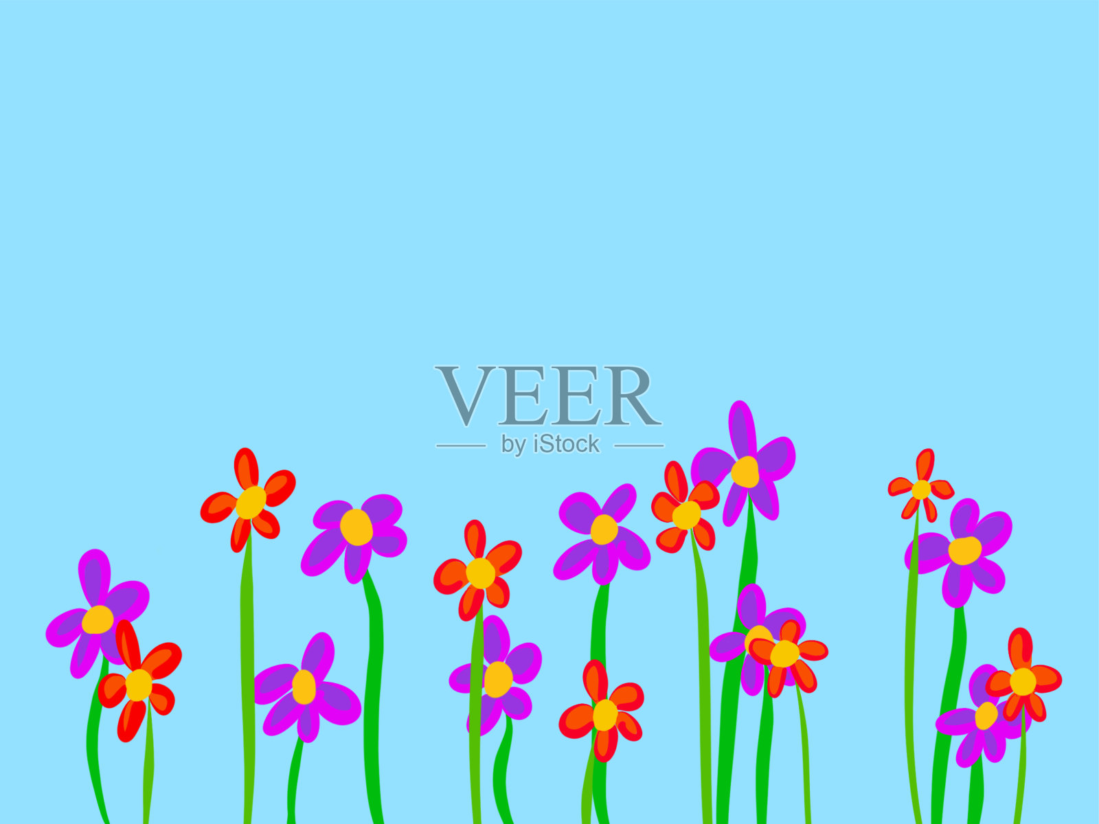 花，花坛，背景，天蓝色，春天，插图插画图片素材
