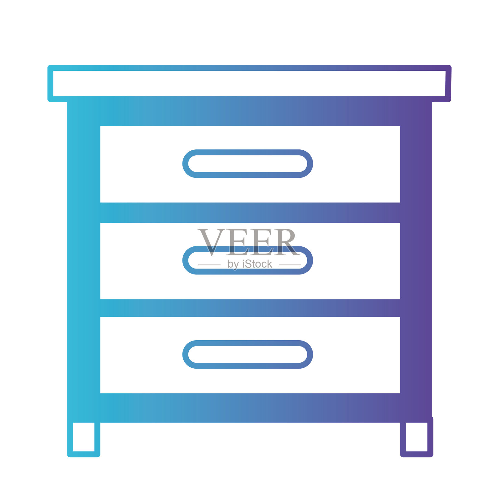 衣柜的抽屉正面视图在退化的蓝色到紫色轮廓插画图片素材