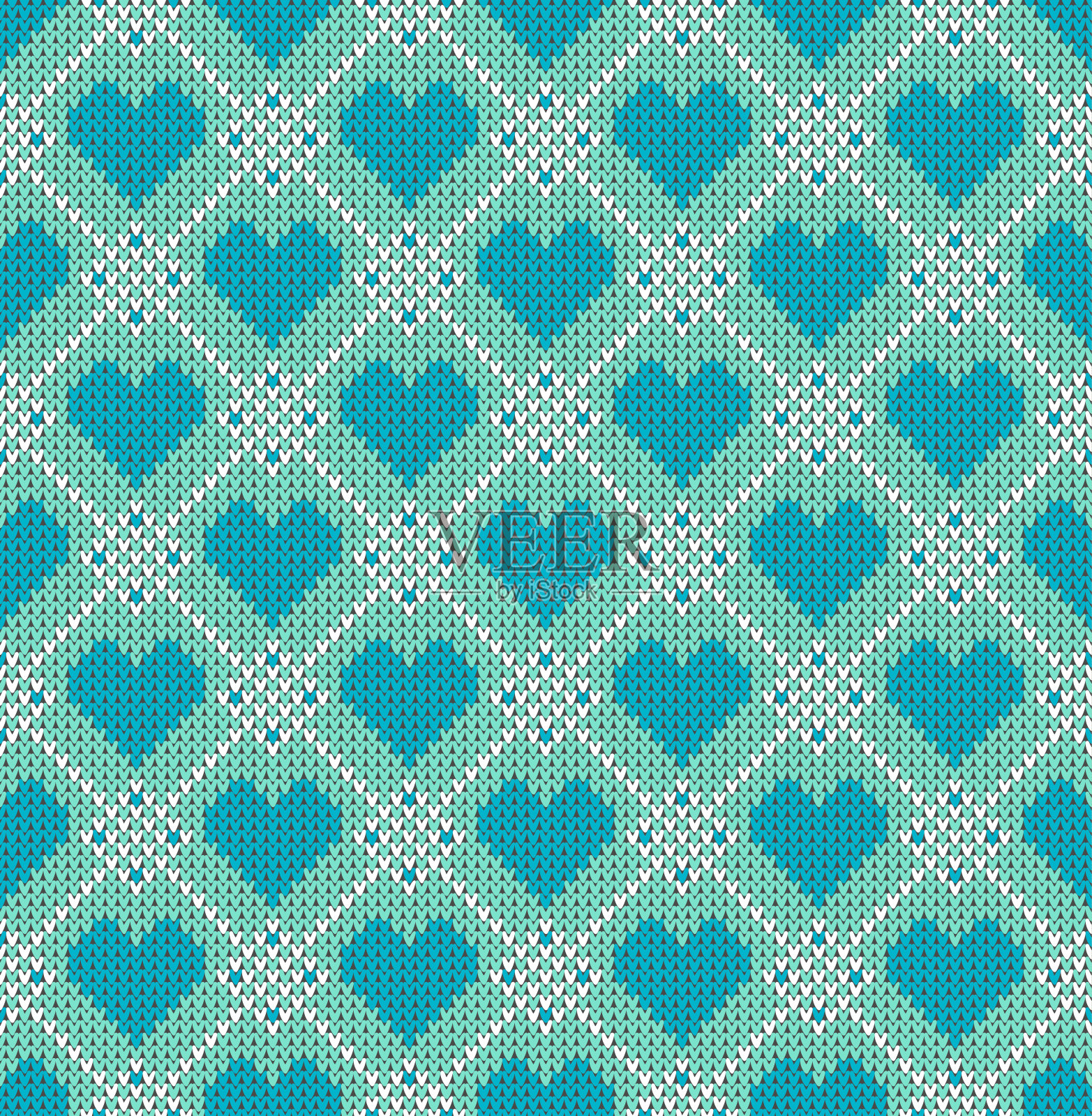 无缝图案的节日情人节的主题与形象的挪威和fairisle模式。蓝绿色的心在一个明亮的背景。羊毛针织质地。矢量插图。插画图片素材
