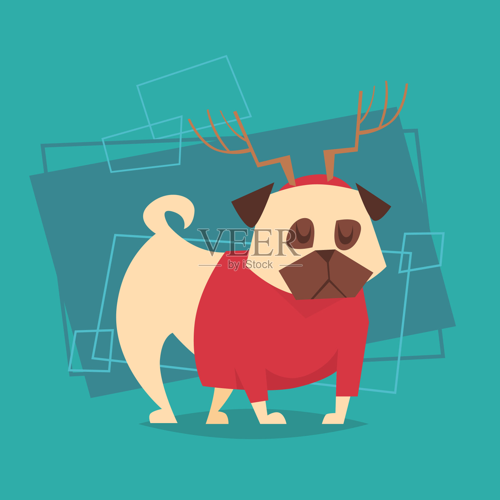 戴驯鹿角和毛衣的狗2018年生肖标志快乐插画图片素材