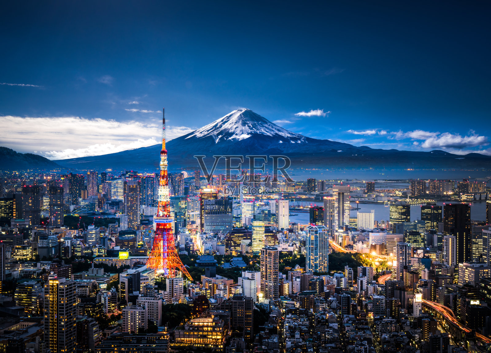 富士山和东京天际线照片摄影图片