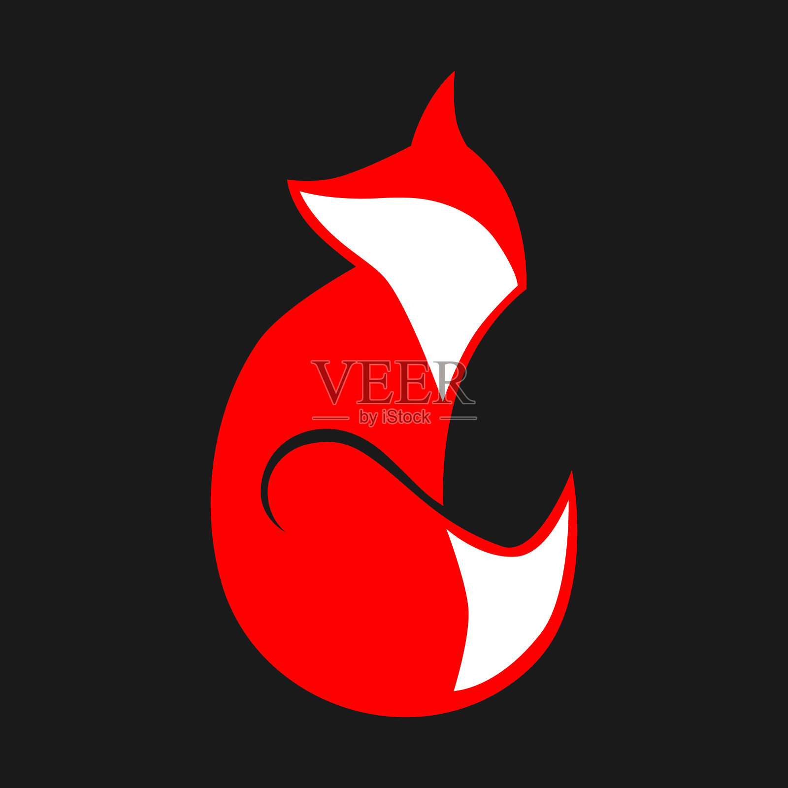 抽象的红色狐狸符号，图标上的黑色背景。设计元素设计元素图片