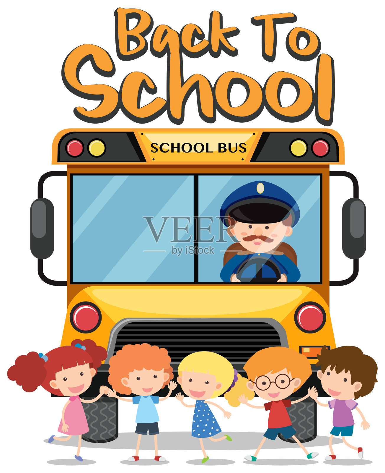 回到学校主题，孩子和校车插画图片素材