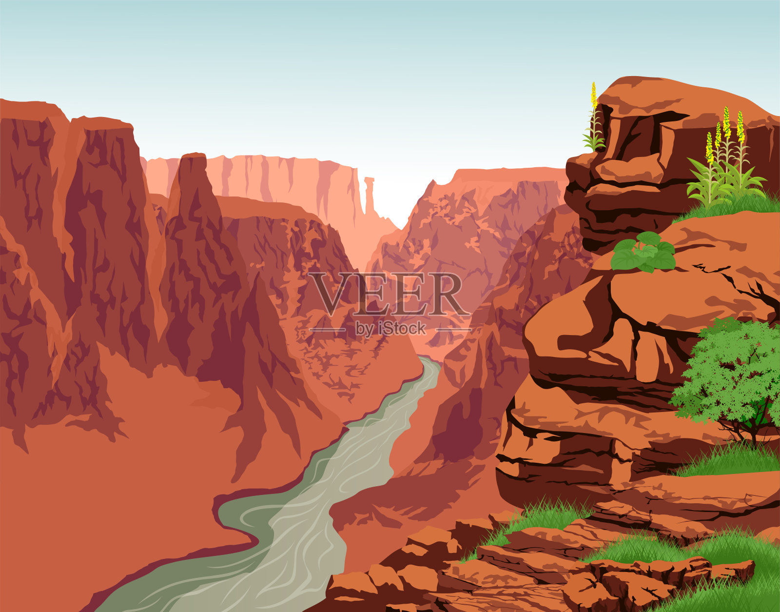 科罗拉多大峡谷国家公园的矢量河插画图片素材