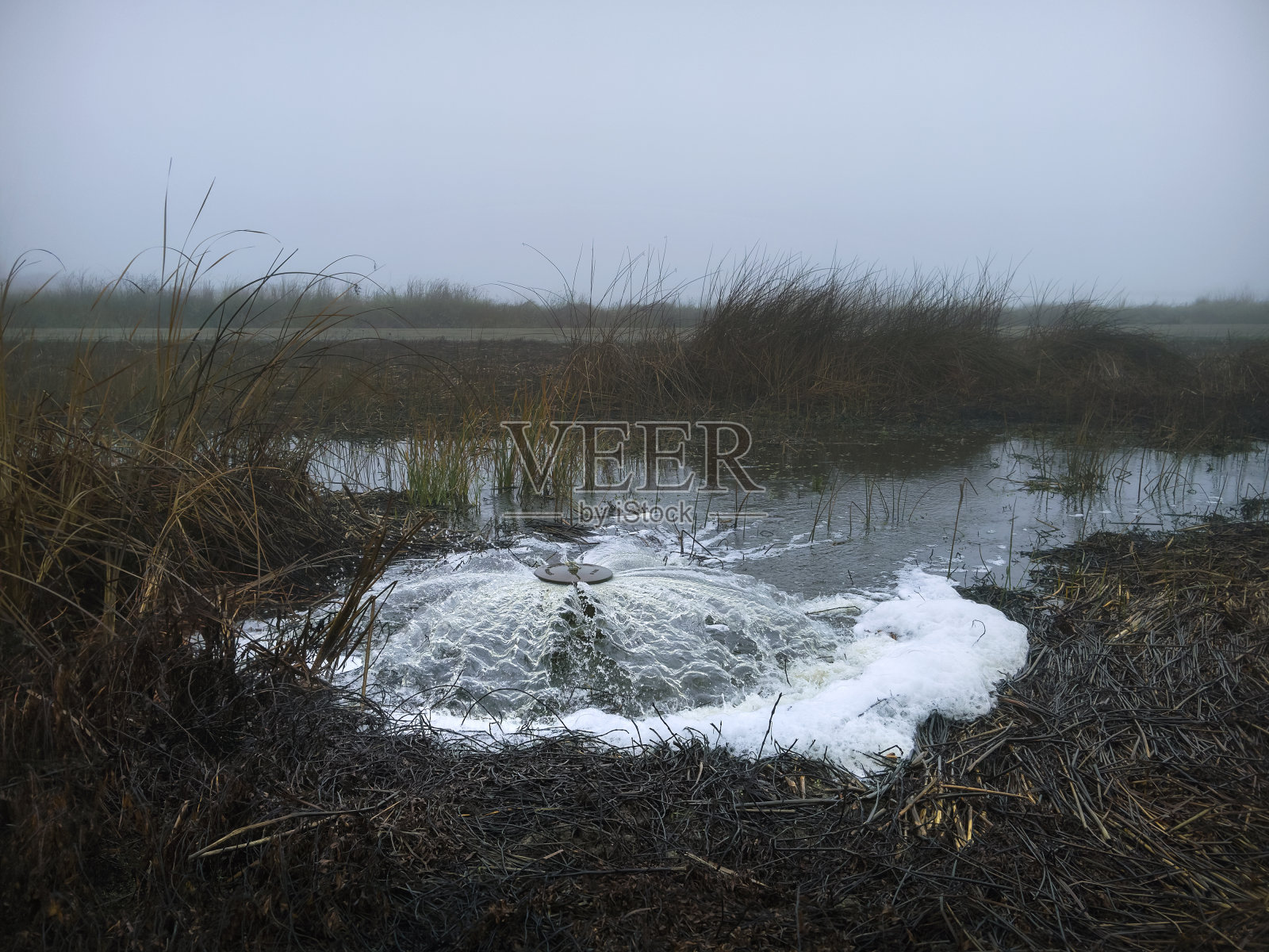 多雾湿地出水口照片摄影图片