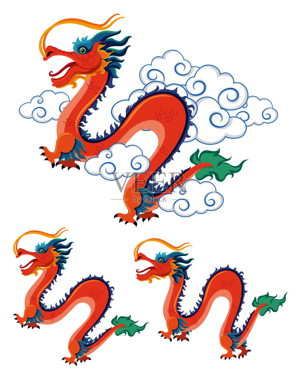 白色背景上的中国龙插画图片素材