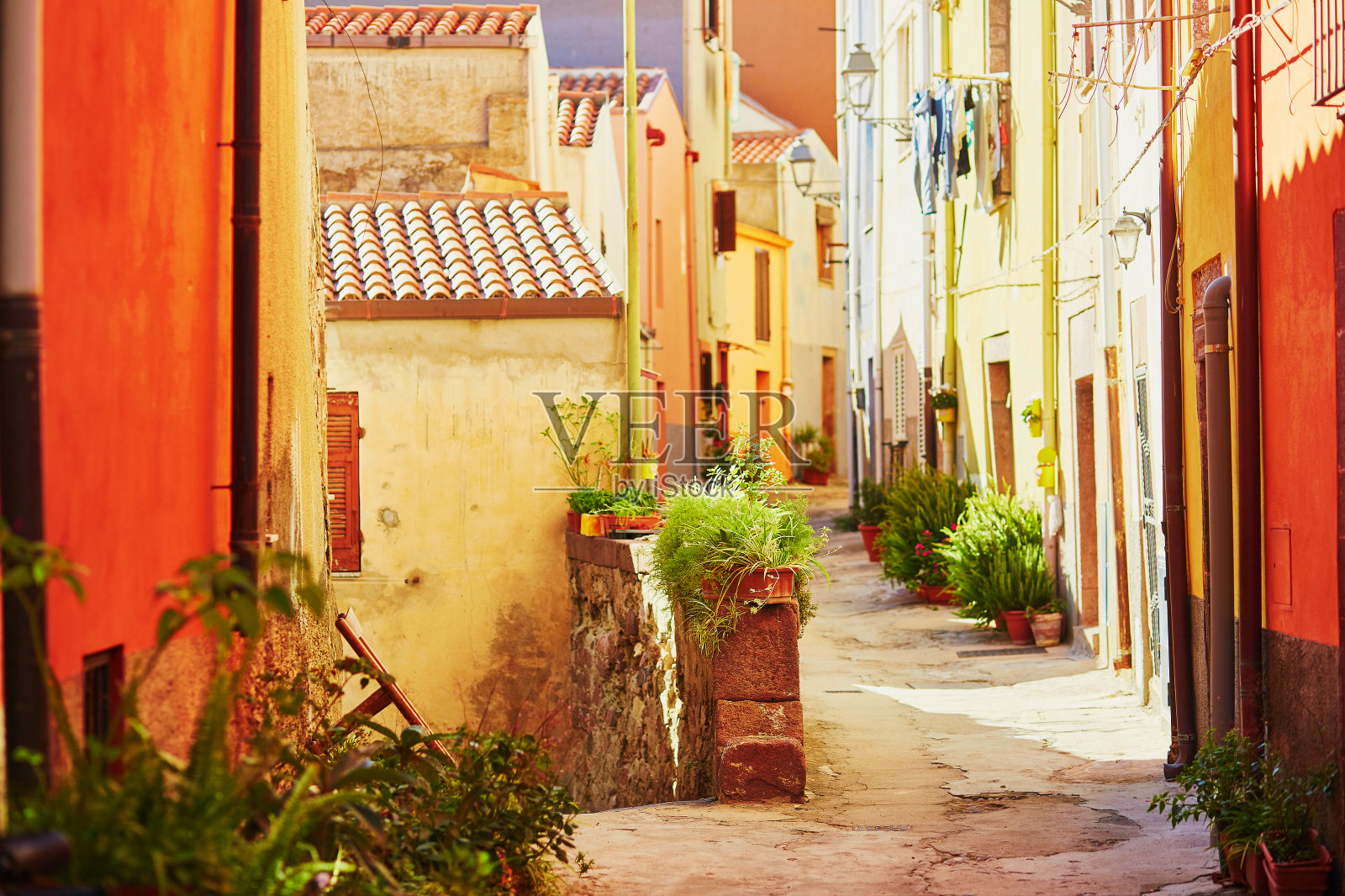 意大利撒丁岛博萨大街上五颜六色的房子照片摄影图片
