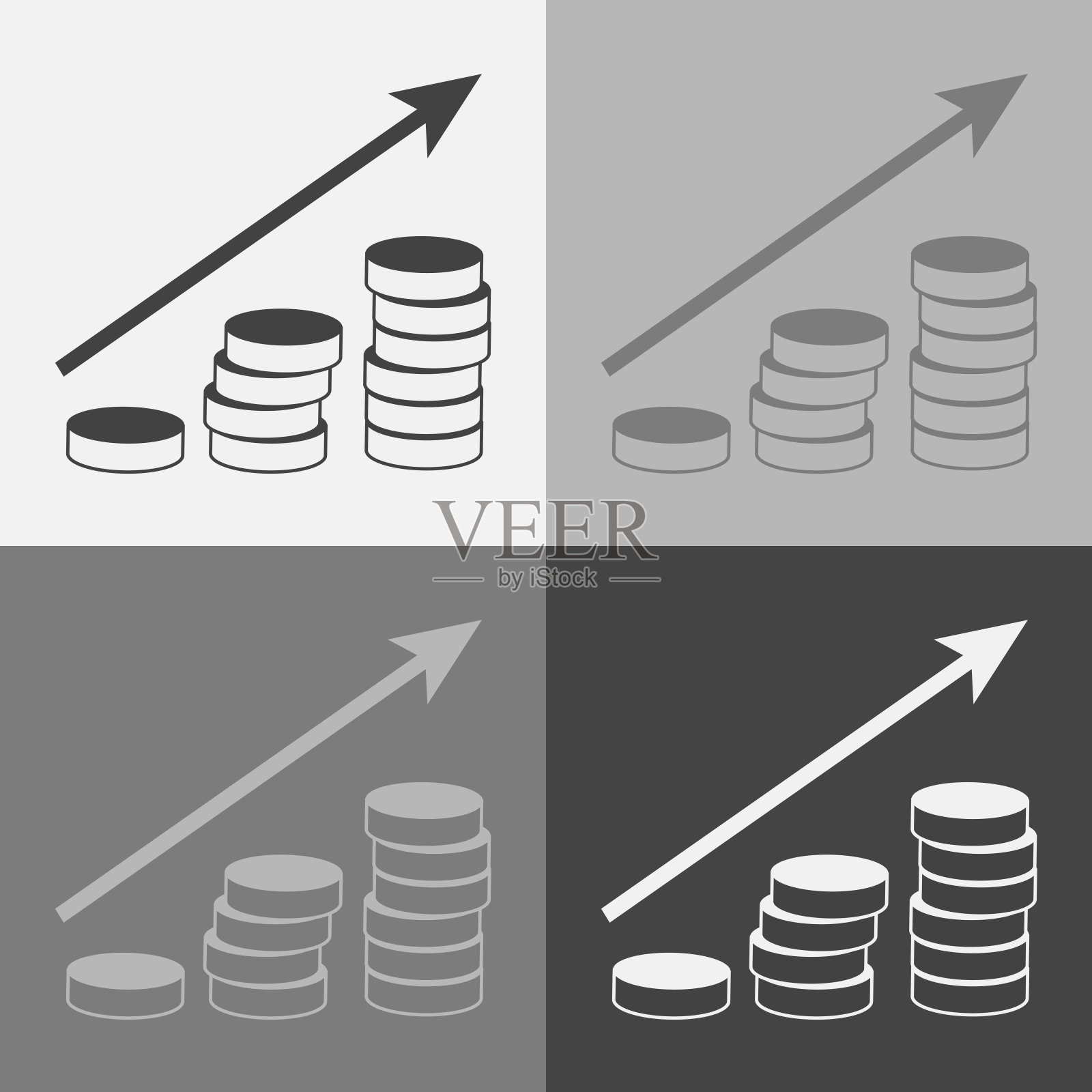 向量图标设置成堆的硬币和一个箭头显示金钱增长插画图片素材