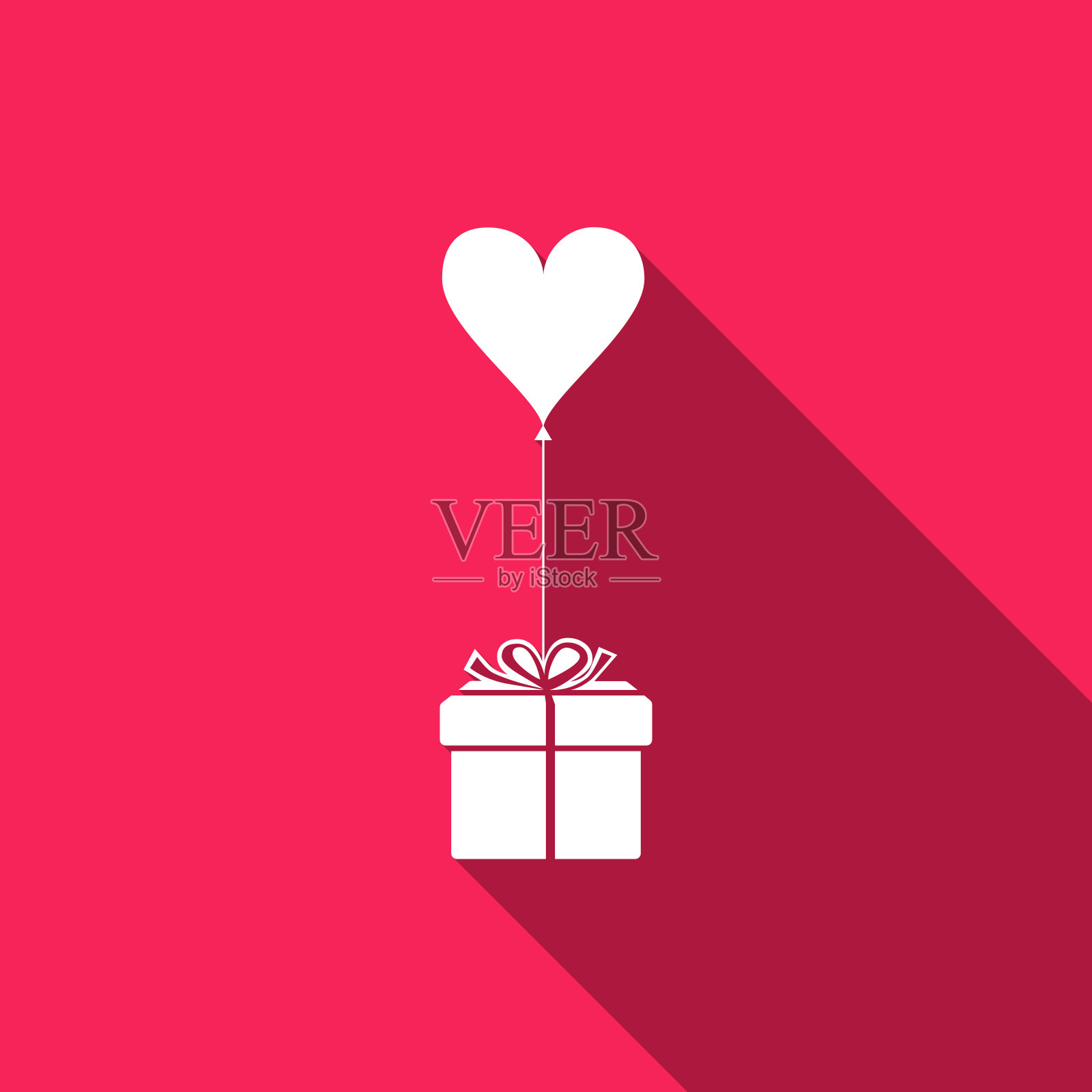 礼物与气球心形图标孤立与长影子。情人节，婚礼，生日卡。平面设计。矢量图插画图片素材