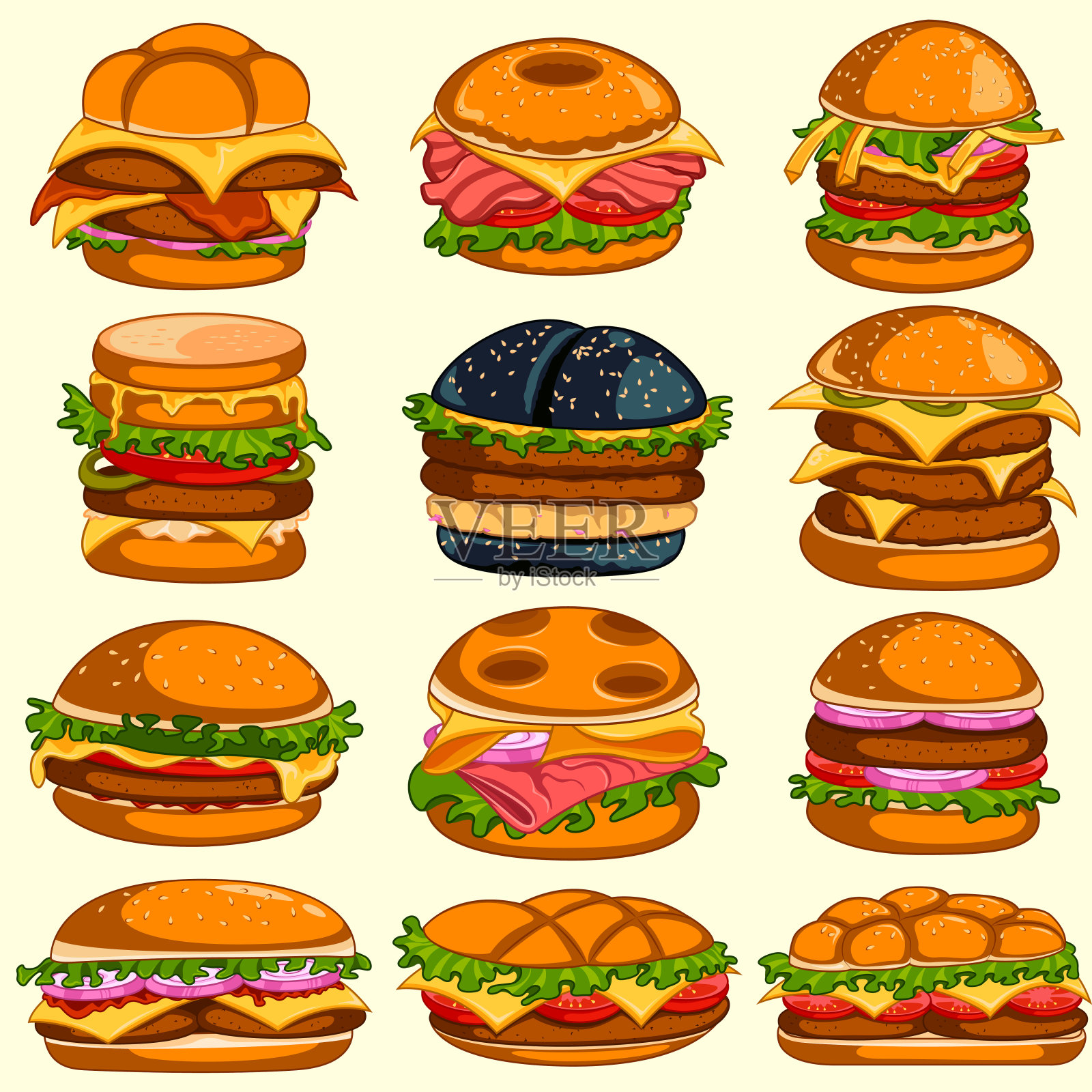不同种类的美味汉堡设计元素图片