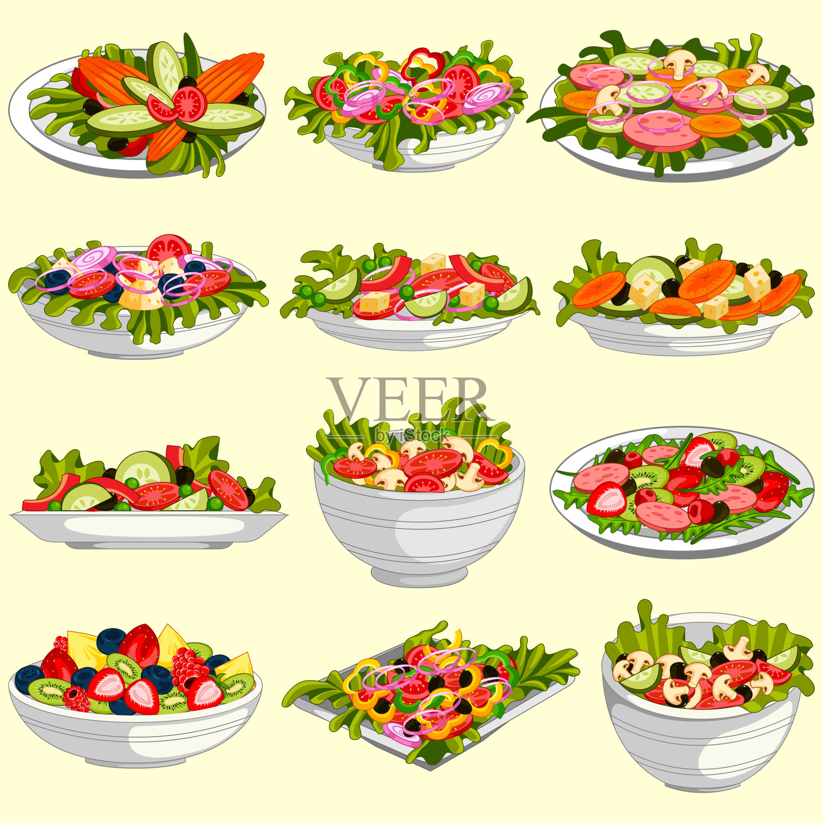 各种新鲜健康的沙拉插画图片素材
