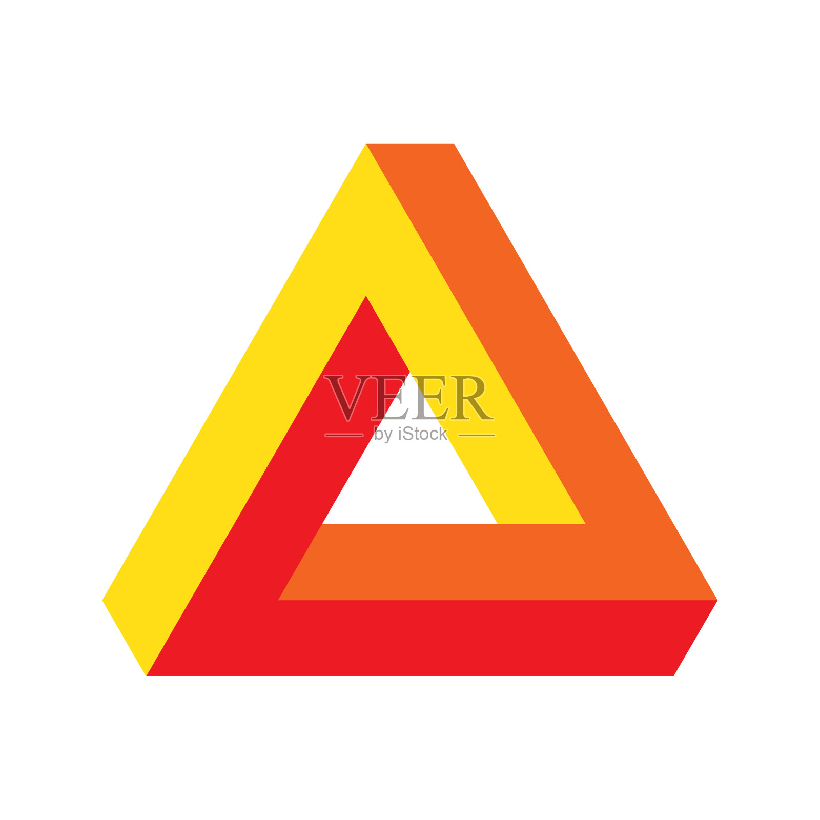 向量透视错觉插图:彭罗斯三角形，众所周知的不可能图形或无限形状。不可能的三角形图标。插画图片素材