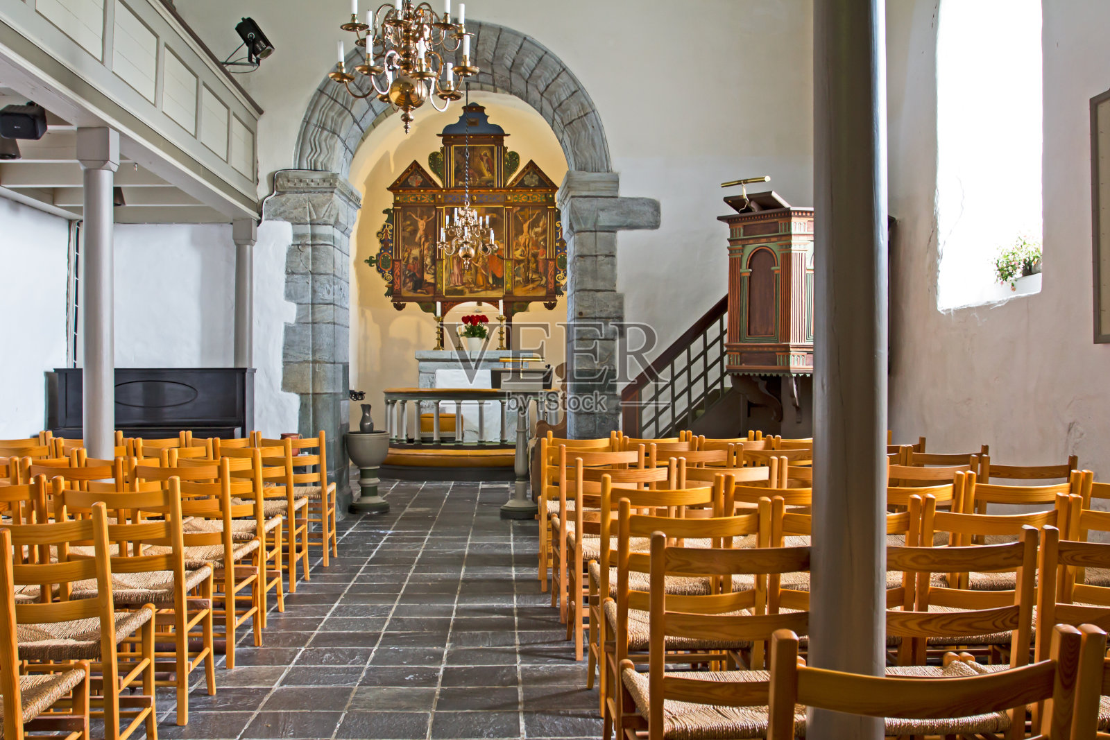 挪威教堂内部照片摄影图片