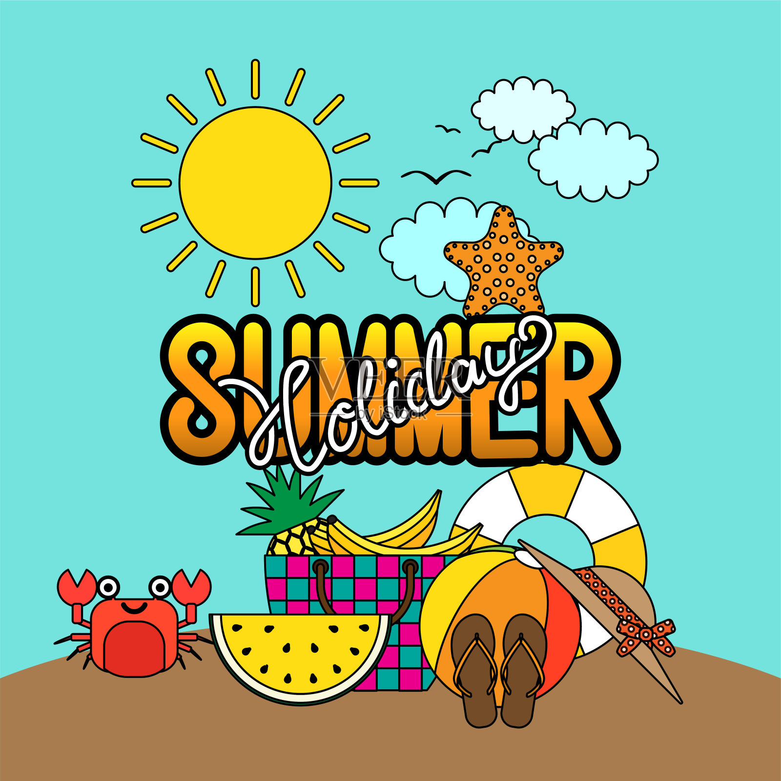夏季度假沙滩岛与夏季项目插画图片素材
