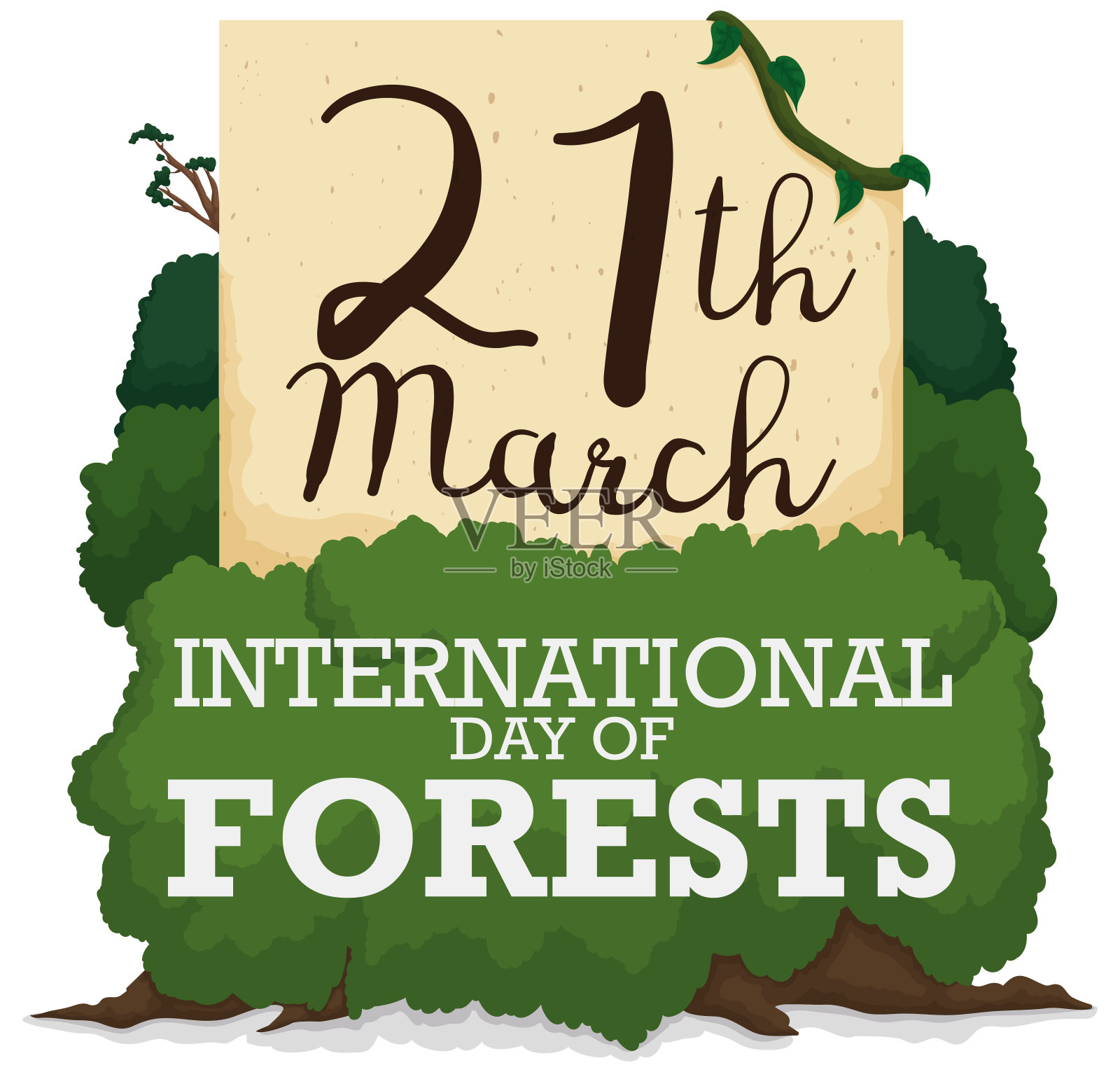 森林日的提醒日期纠结在树木和自然之间插画图片素材