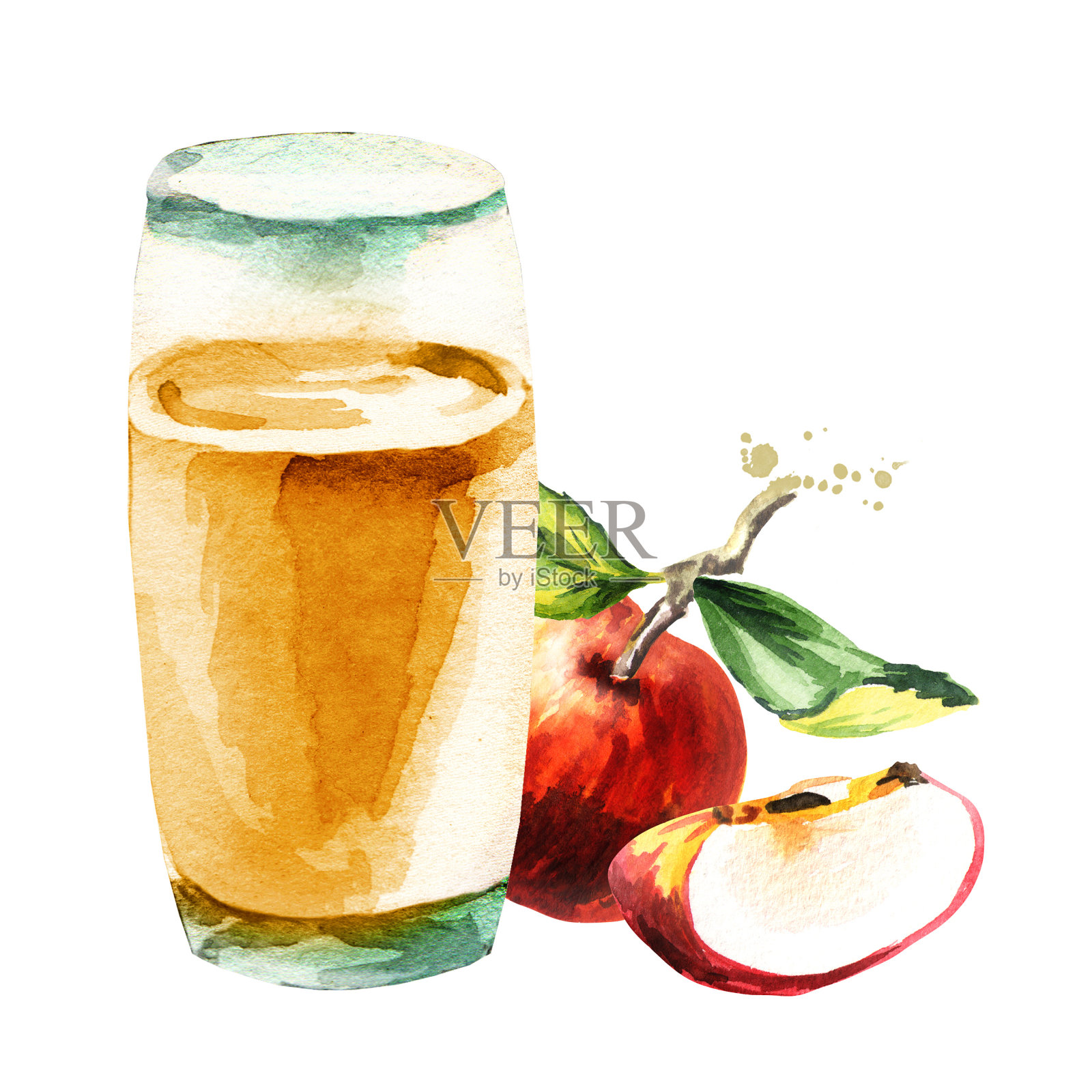 苹果汁。水彩手绘插图插画图片素材