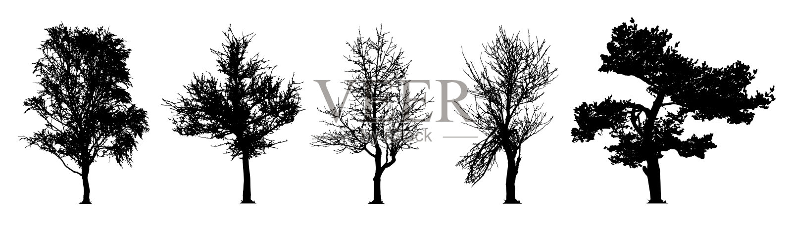 树轮廓向量集设计元素图片