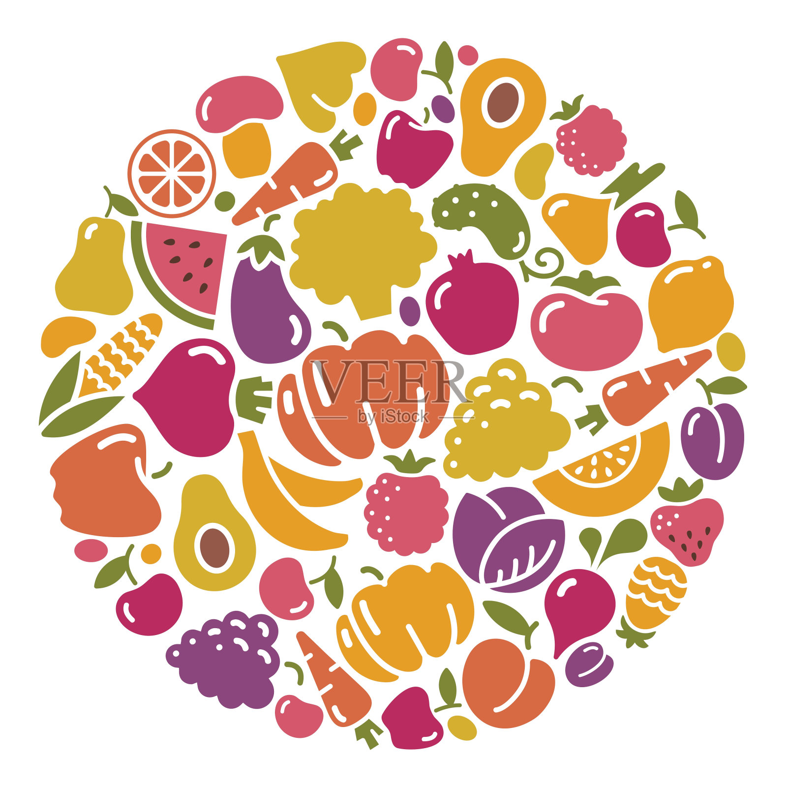 蔬菜和水果的程式化图标插画图片素材