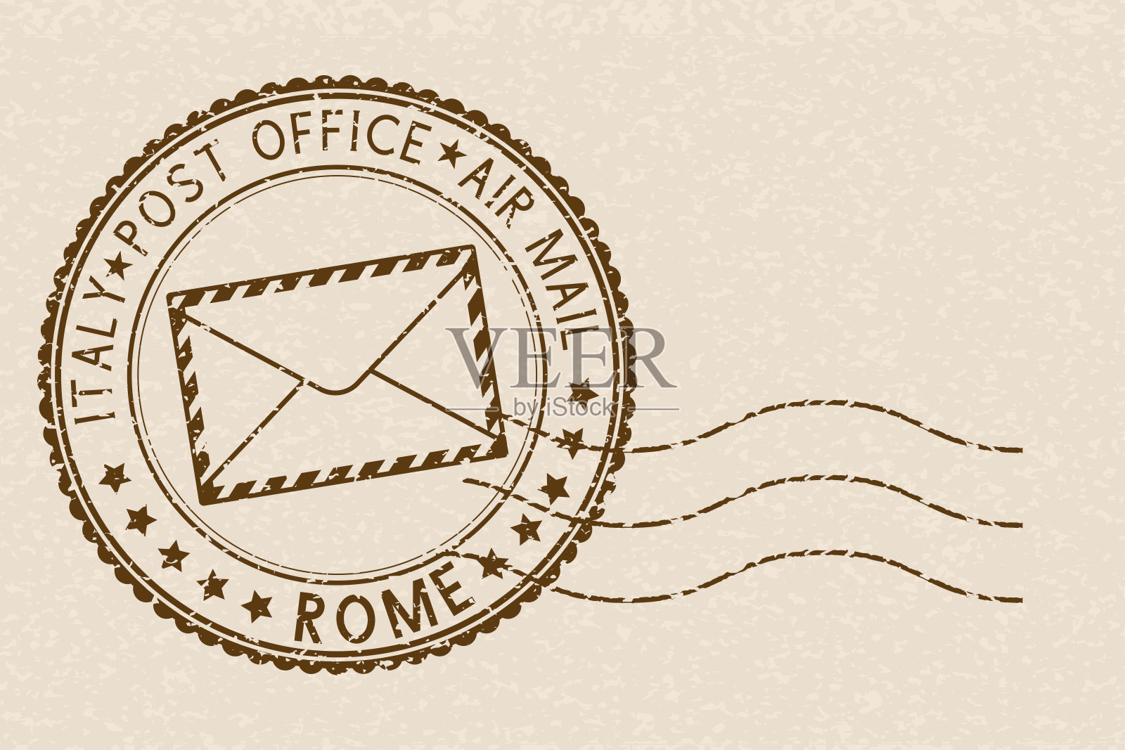 邮票，圆棕色邮戳，信封图标。罗马,意大利插画图片素材