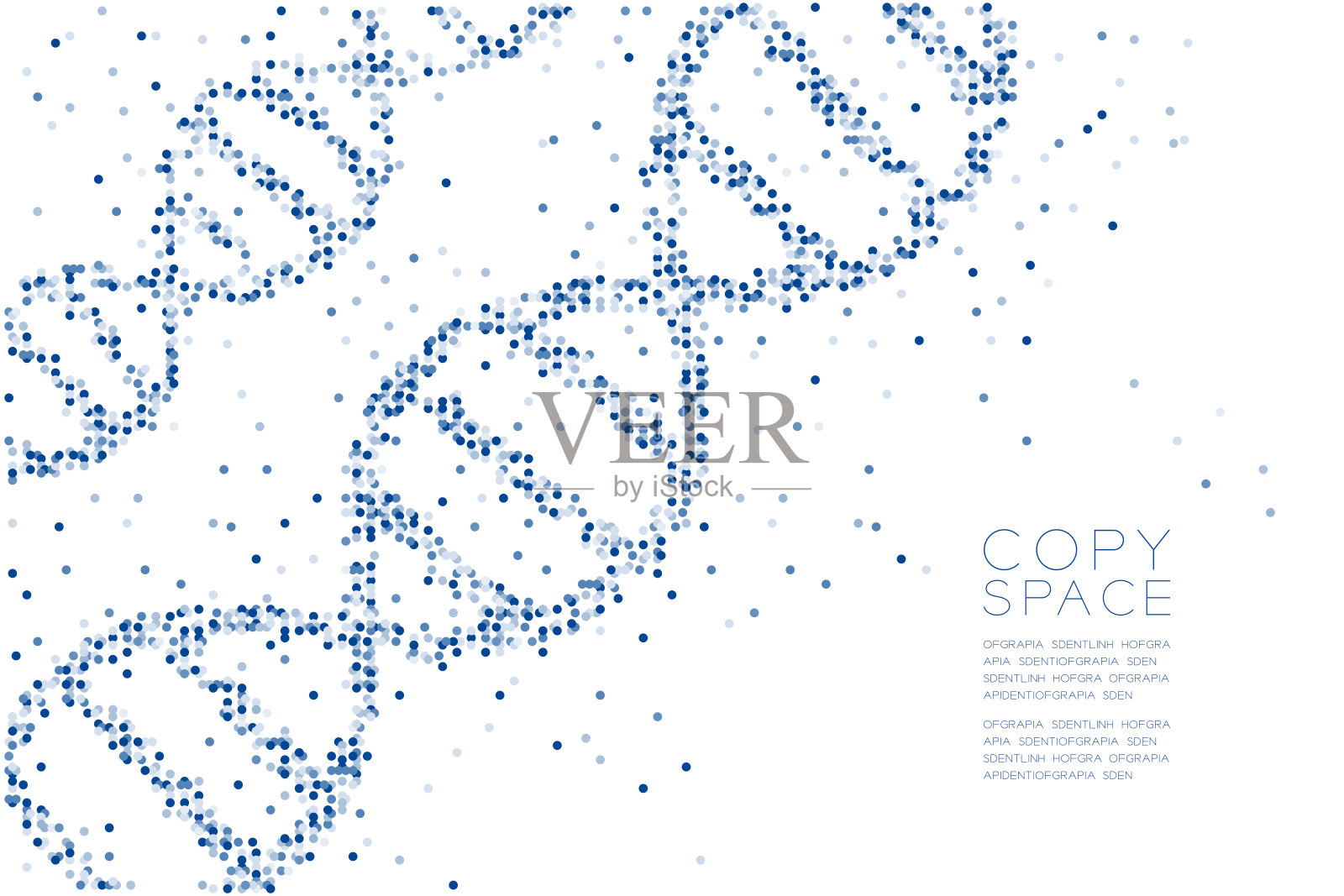 抽象几何圆点图案DNA形状，科学概念设计蓝色插图孤立在白色背景与复制空间，矢量eps 10插画图片素材