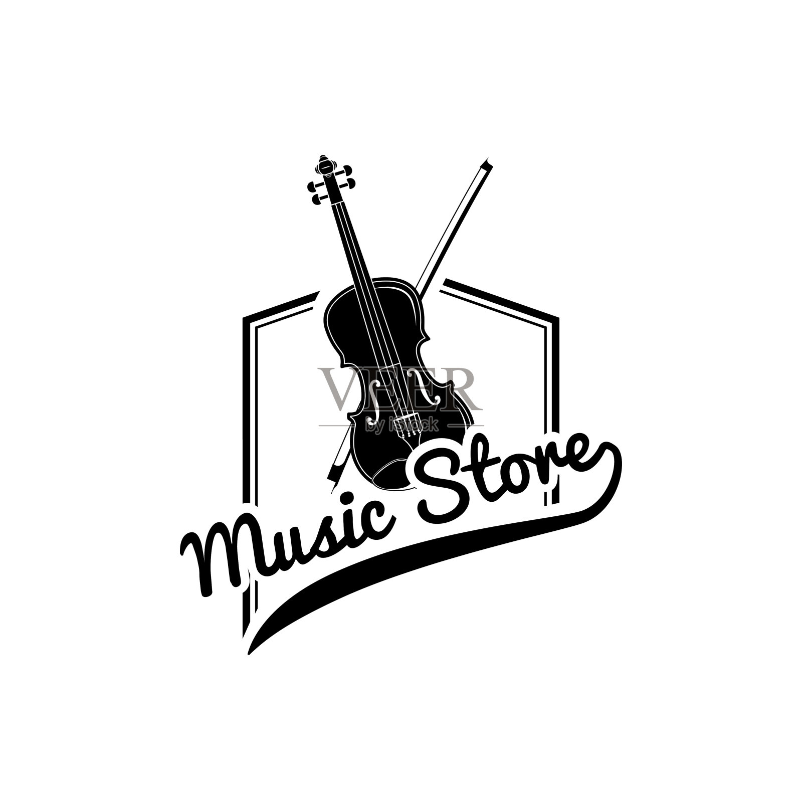 小提琴,鞠躬。音乐商店设计标签集合。乐器。向量。插画图片素材