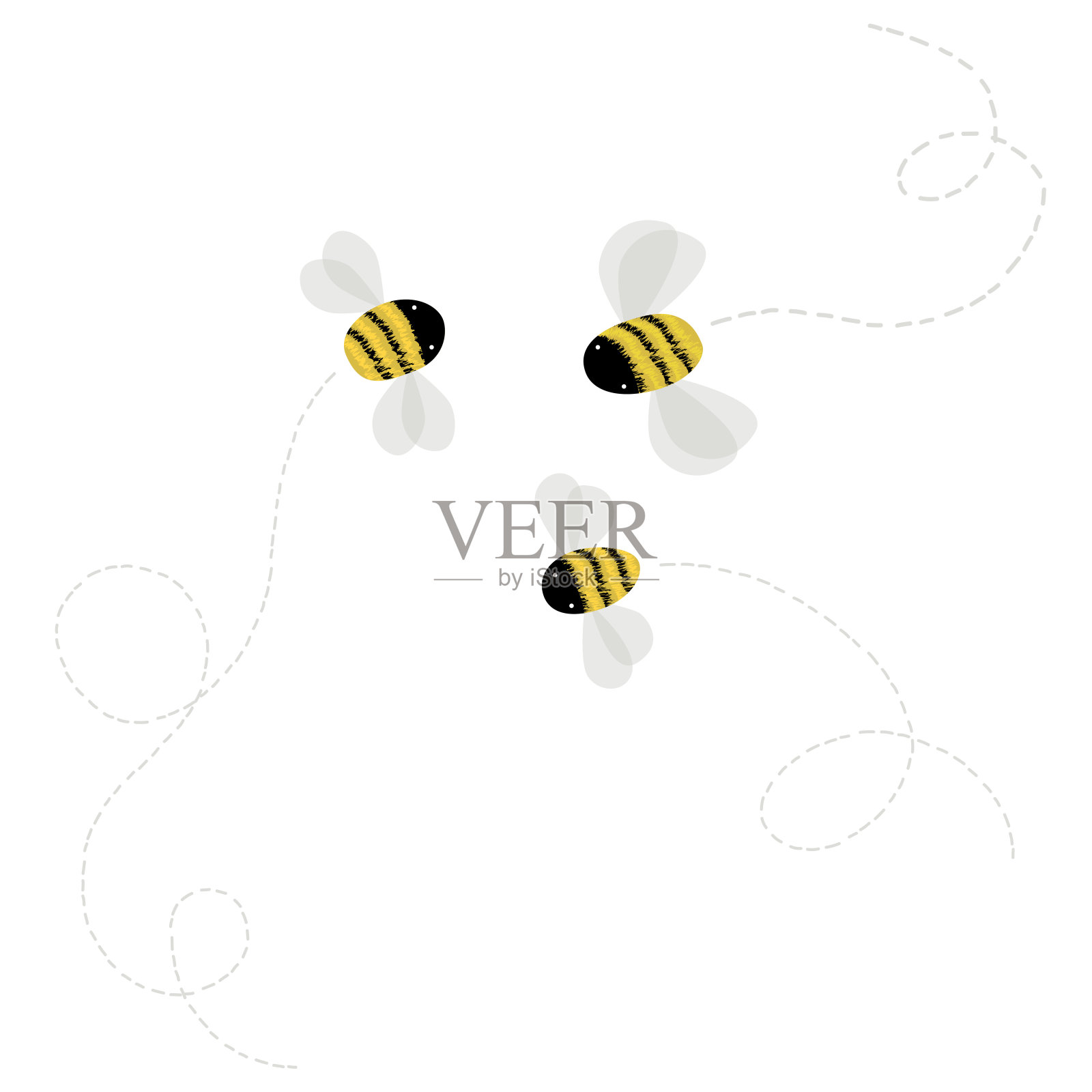 3只蜜蜂在白色背景上插画图片素材