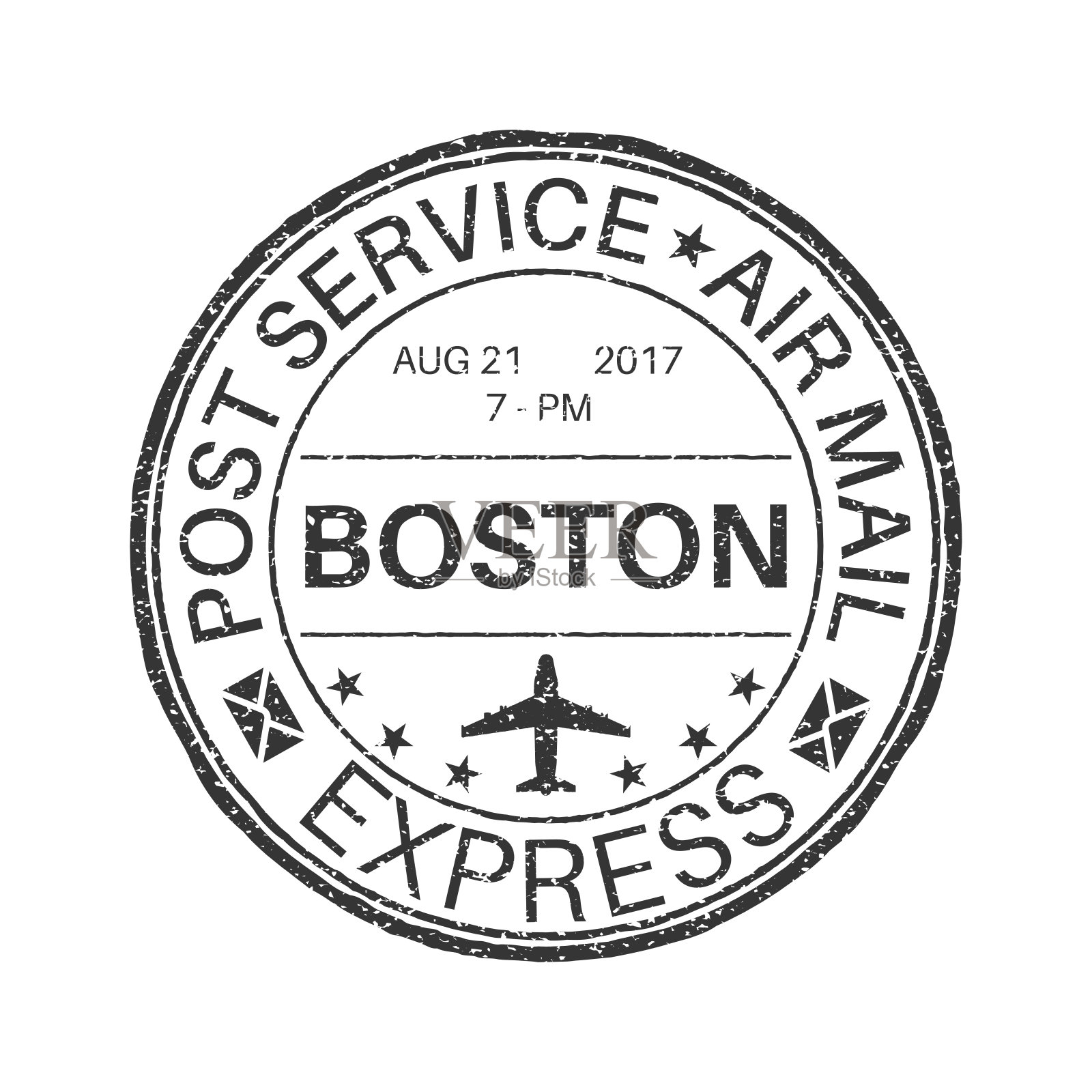 黑色圆形波士顿邮戳为信封设计模板素材
