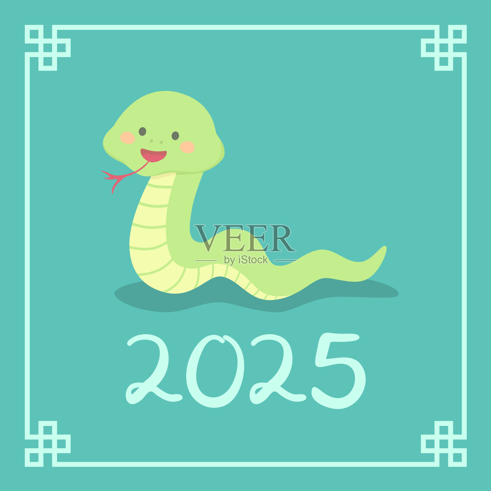 中国农历2025年可爱的蛇生肖矢量卡通设计元素图片