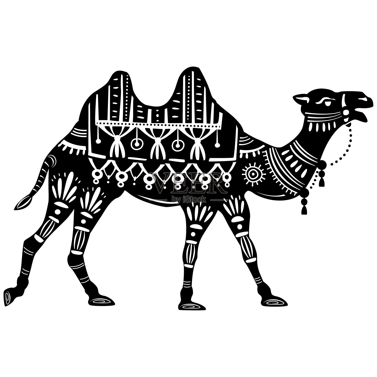 装饰骆驼的风格化图案插画图片素材