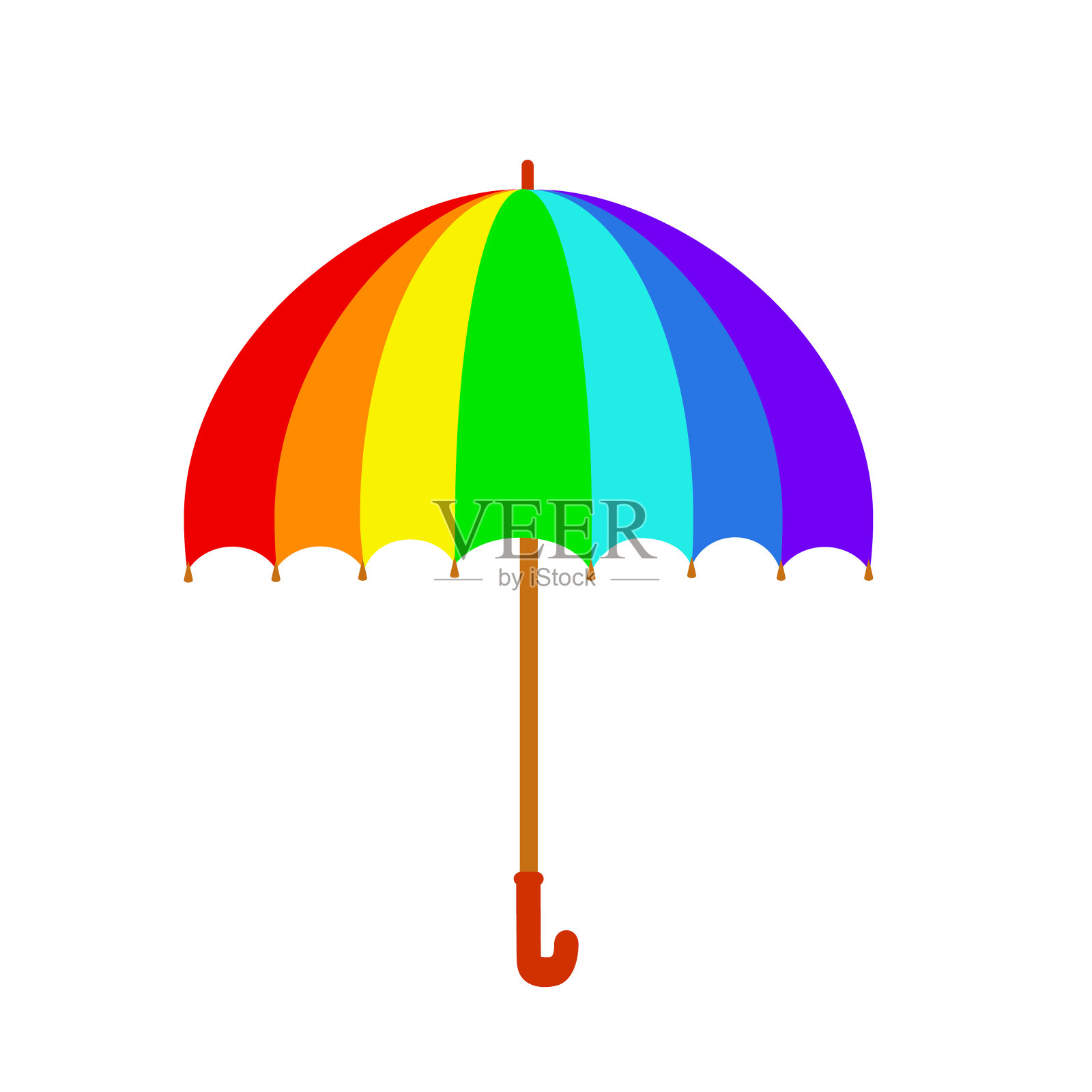 彩虹伞图标。彩色伞孤立在白色背景。股票向量在卡通风格插画图片素材