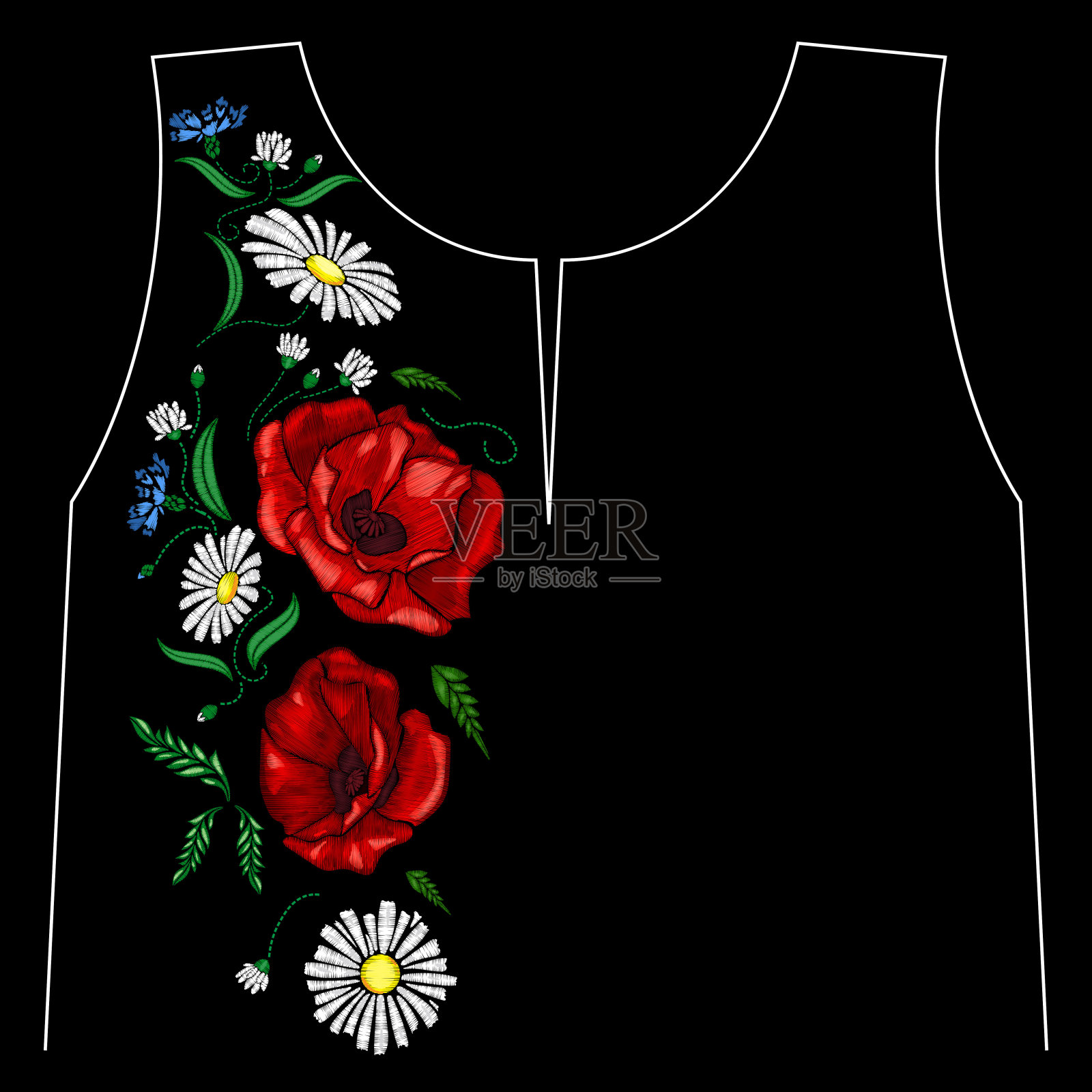 刺绣罂粟花。女式和女式t恤的贴片。矢量插图。EPS10插画图片素材