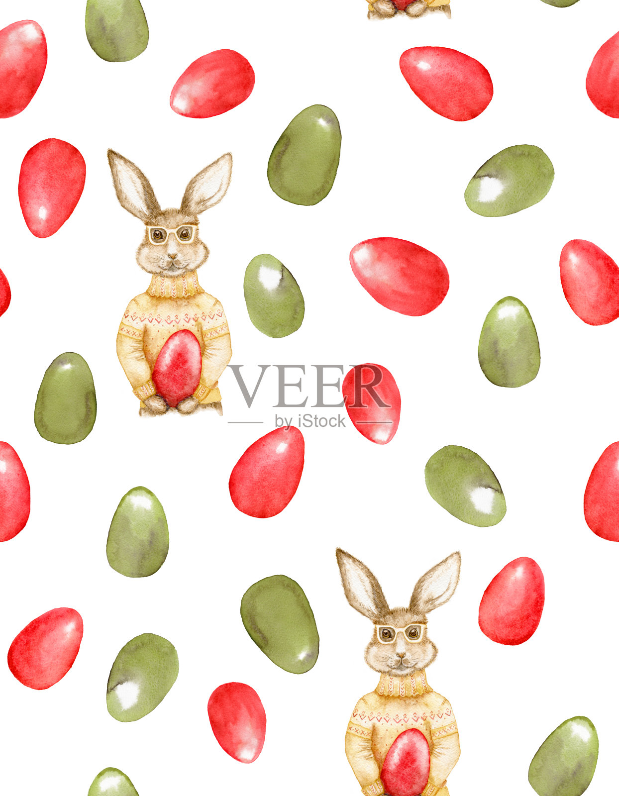 无缝复活节图案与时尚的兔子潮人和彩色的鸡蛋插画图片素材