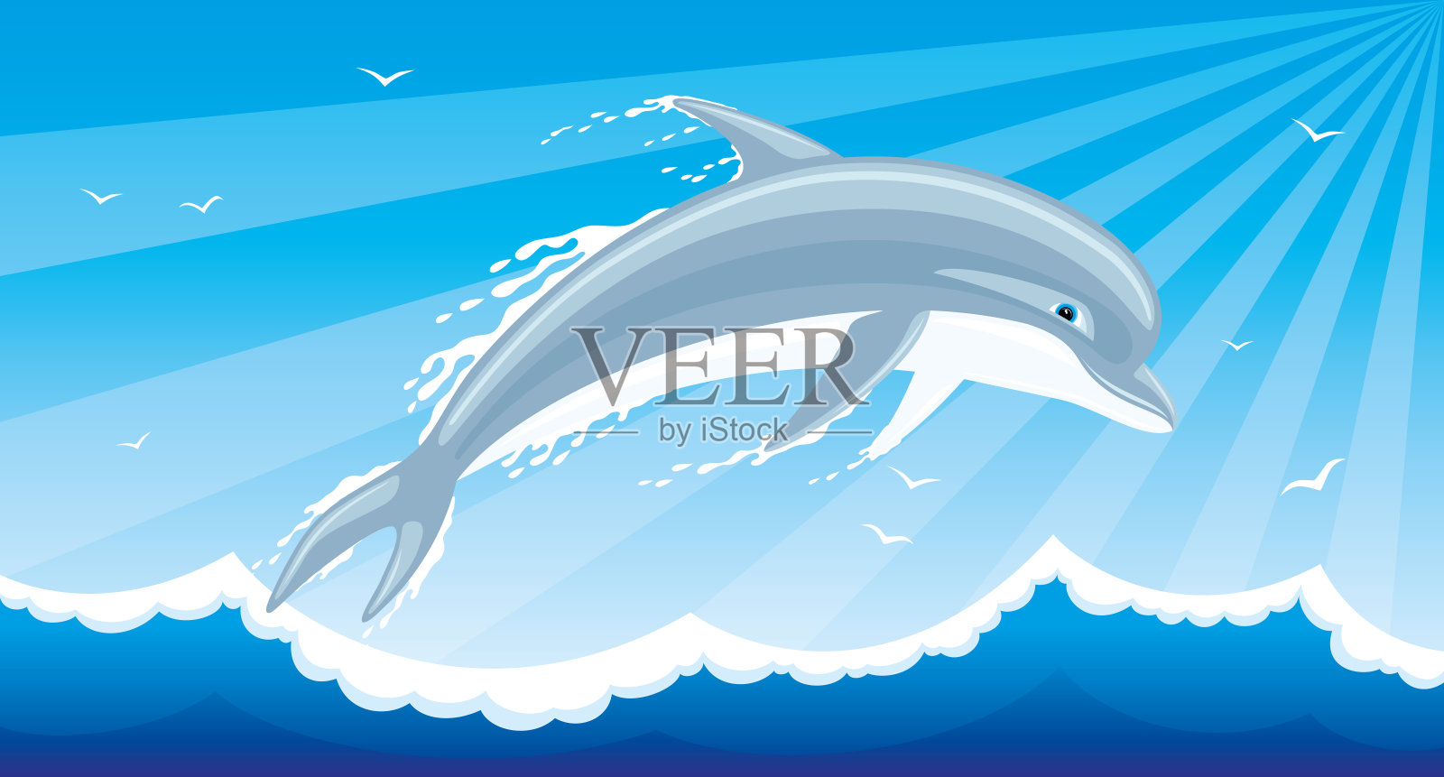 海豚从水里跳起来。设计元素图片