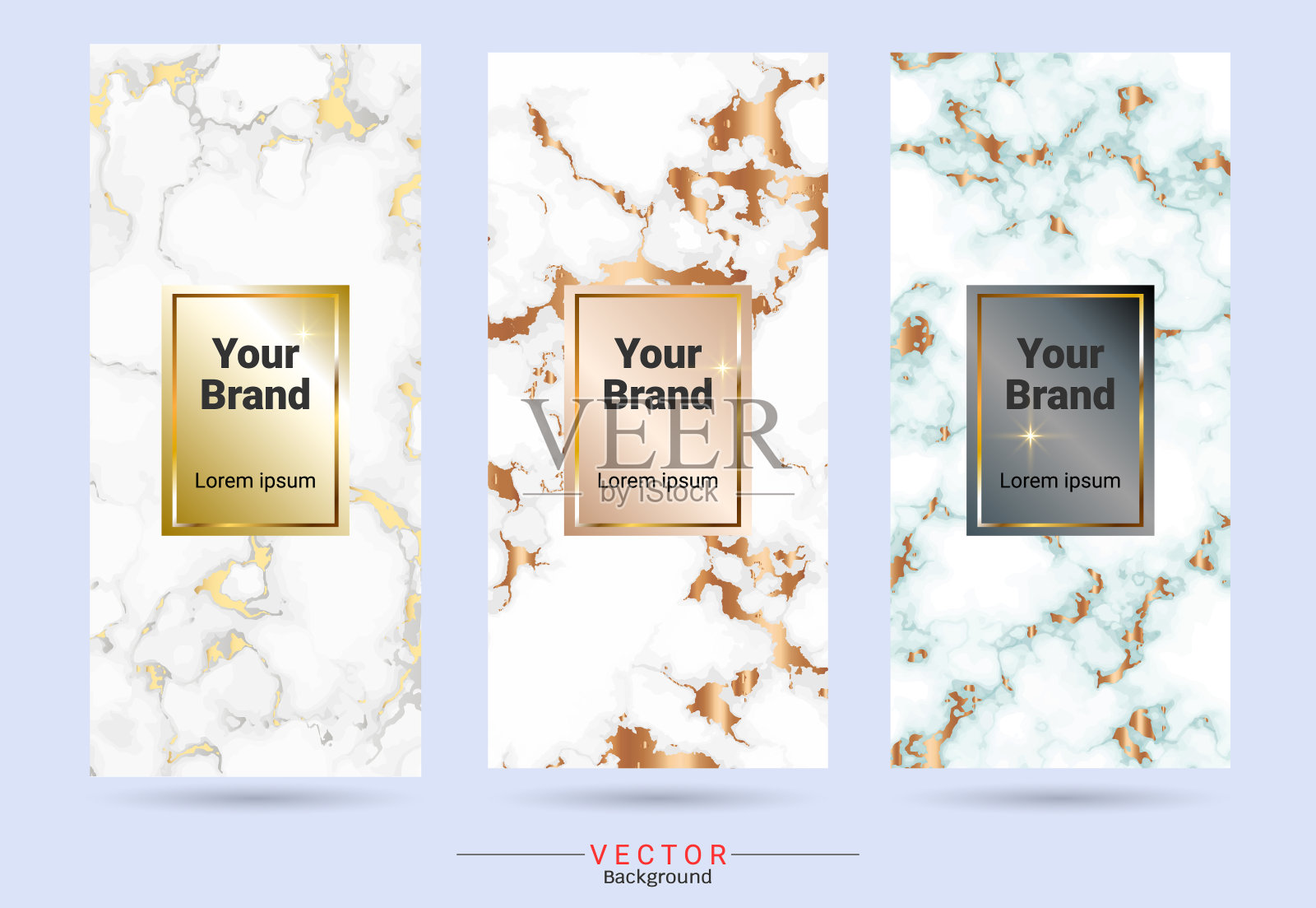 包装标签设计模板，适合奢侈品牌或高档产品大理石纹理，金箔和线性风格(Vector EPS10，完全可编辑的颜色变化)设计模板素材