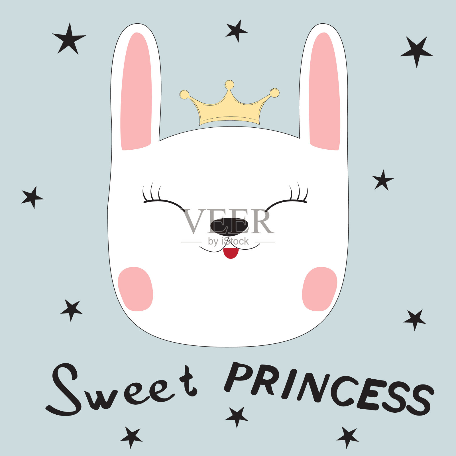 贺卡。可爱的小兔子甜美的公主。插画图片素材