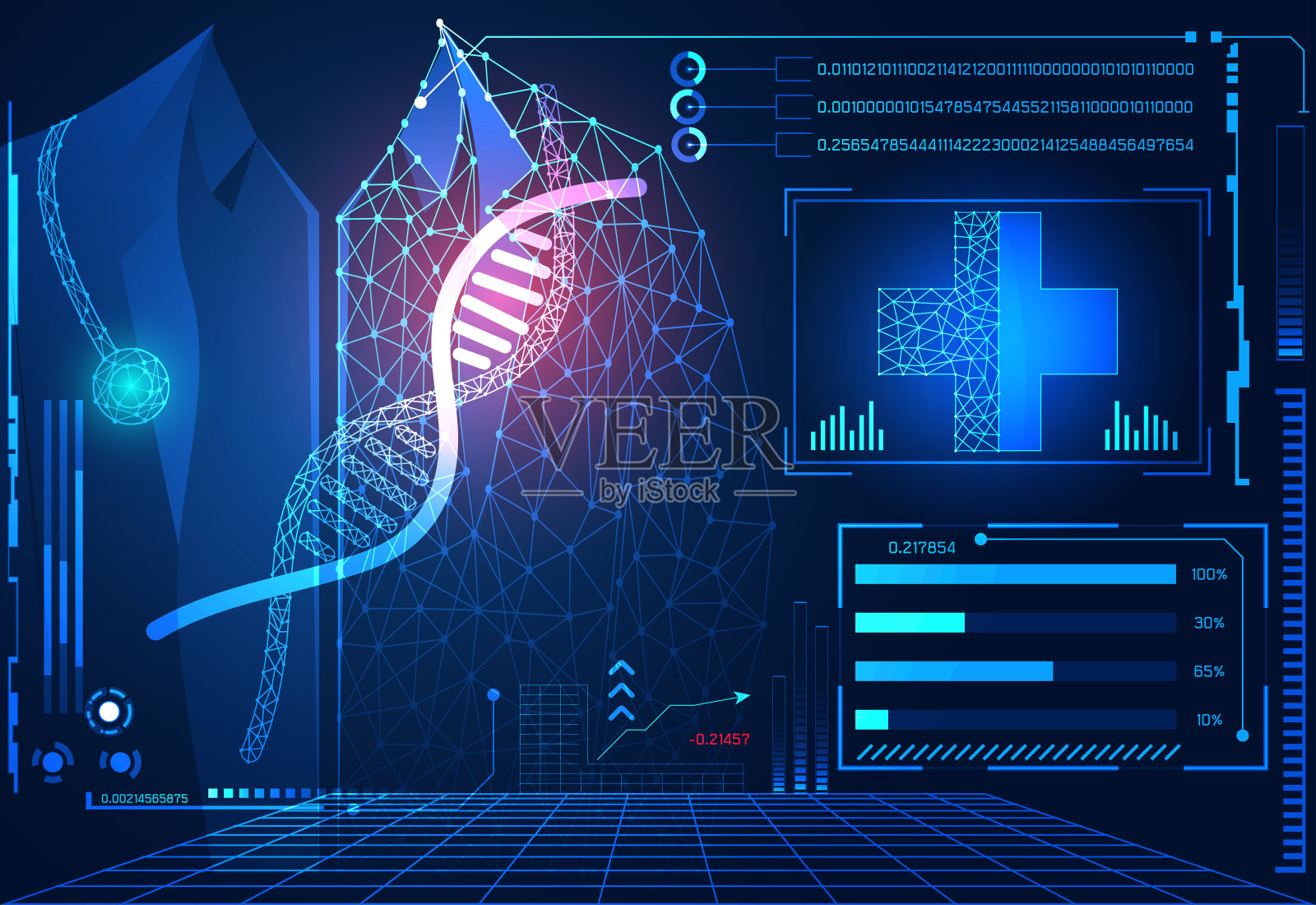 数字数据图表，通信，计算，DNA，医生和医疗创新的高科技未来设计背景的全息图元素插画图片素材