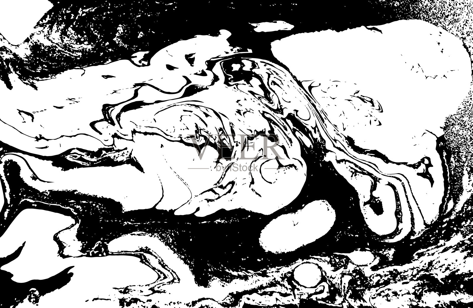 黑色和白色液体质地。水彩手绘大理石花纹插图。摘要向量背景。黑白大理石模式。插画图片素材