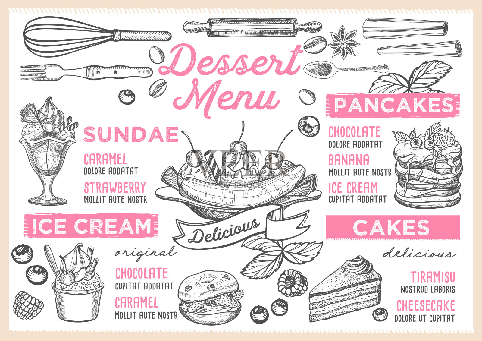 餐厅甜品菜单，食物模板。设计模板素材