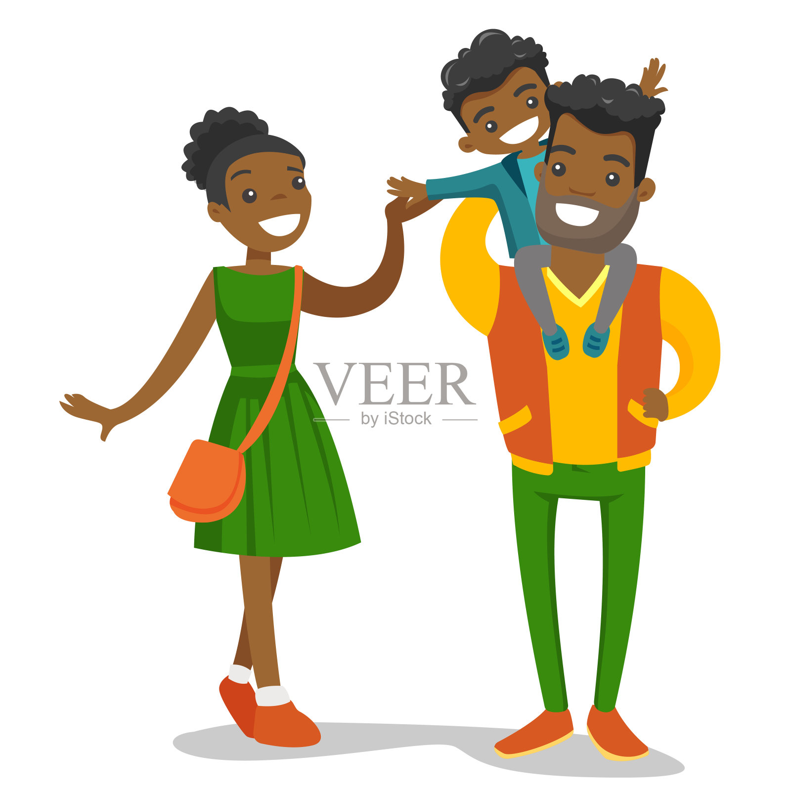年轻的非洲裔美国人与家人散步插画图片素材