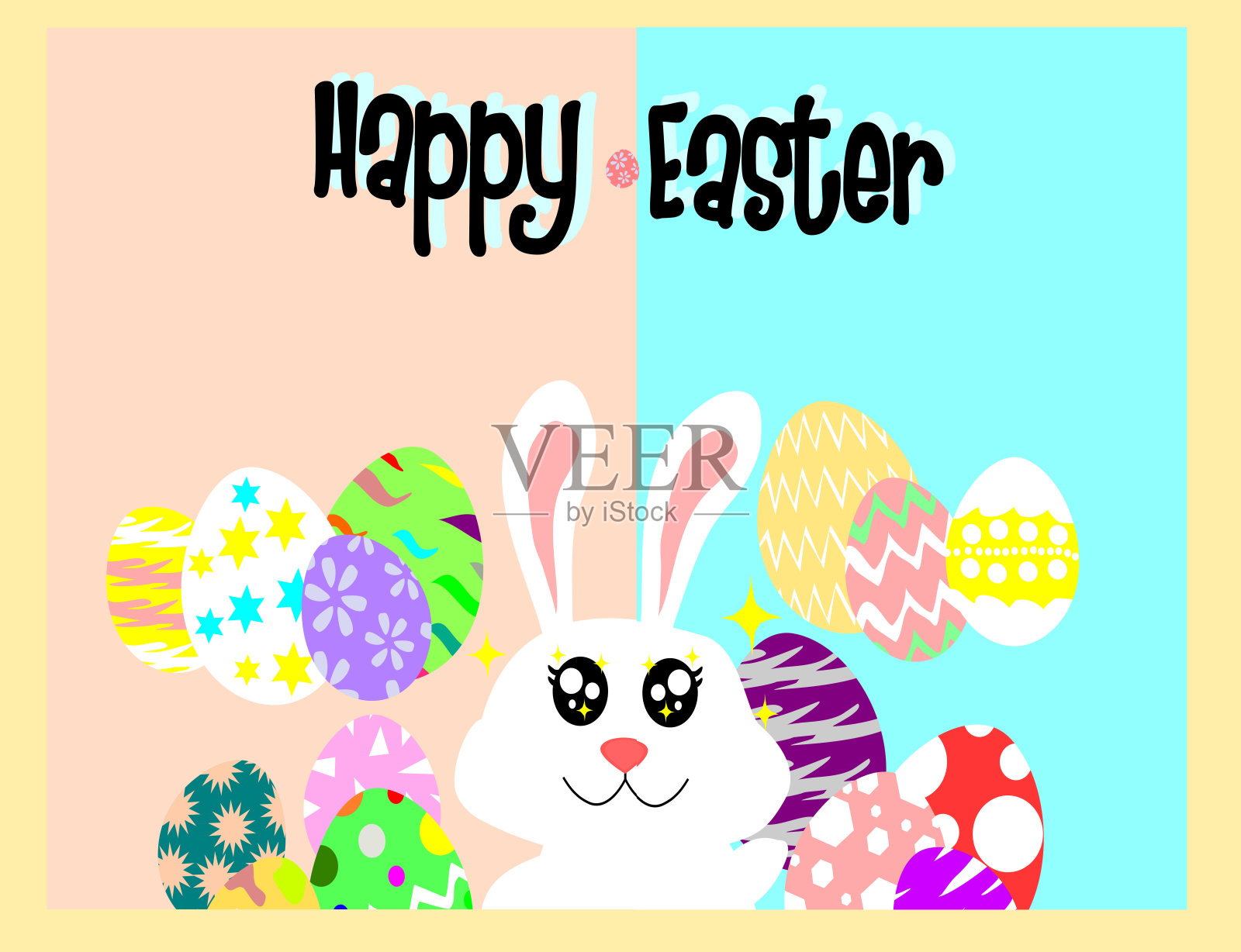白兔和蛋的背景，快乐复活节概念，假期向量。设计模板素材