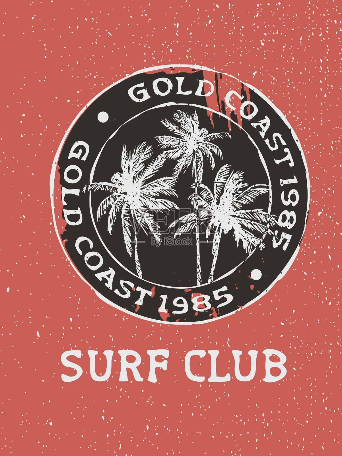 冲浪俱乐部冲浪者邮票手绘棕榈树插画图片素材