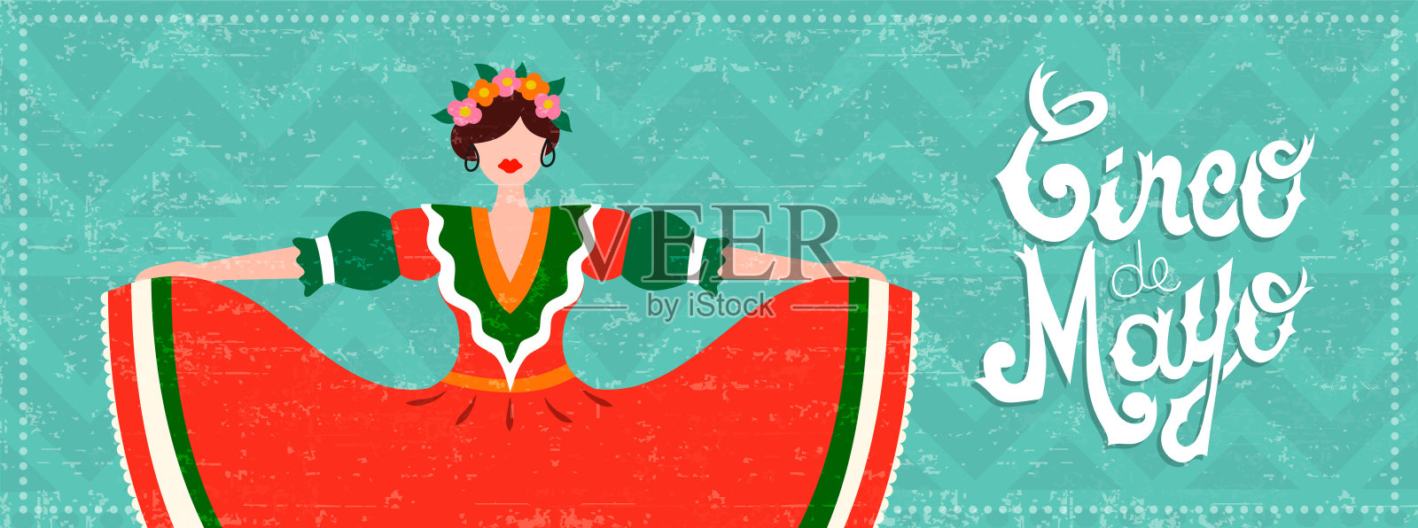 五月五日节网络横幅与拉丁女人跳舞插画图片素材