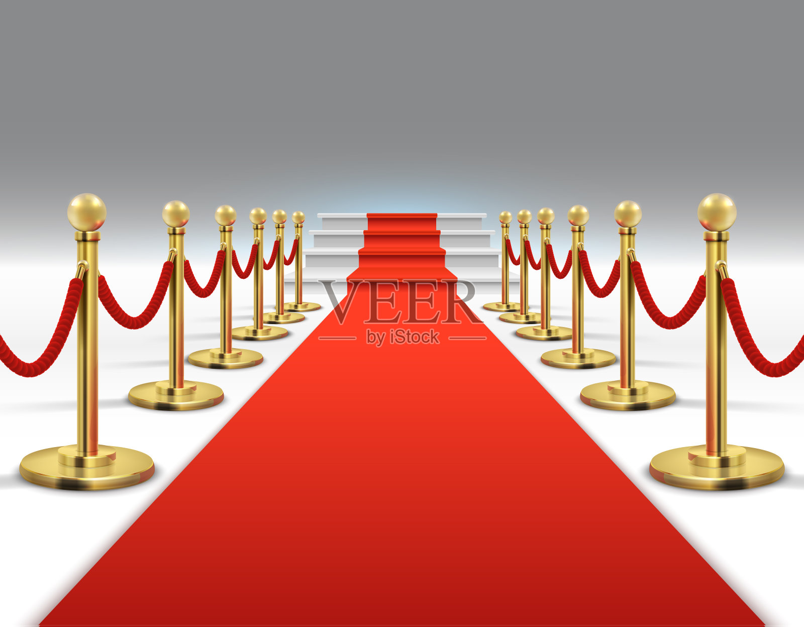 好莱坞豪华和优雅的红地毯与楼梯在透视矢量插图插画图片素材