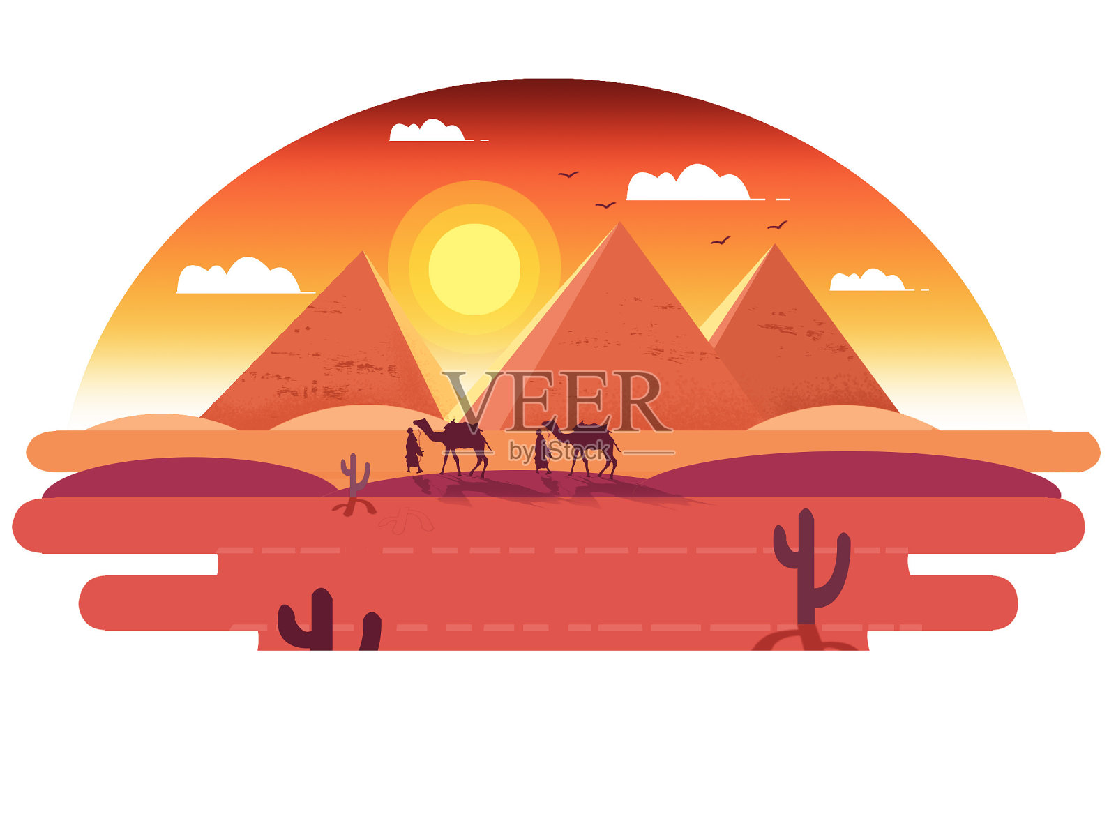 沙漠中的骆驼插画图片素材