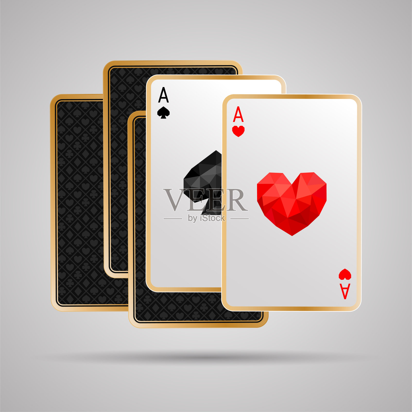 两张a在五张牌扑克牌手打牌。赢得扑克手插画图片素材