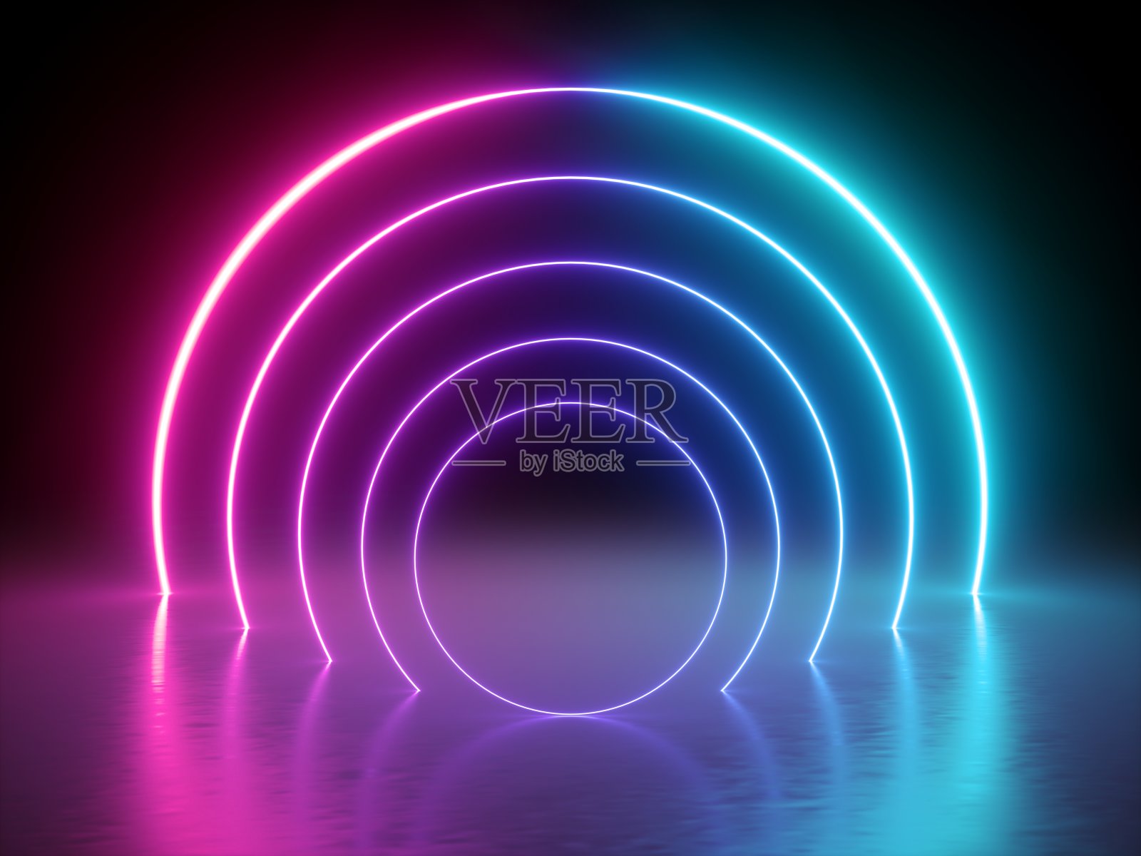 3d渲染，发光线，隧道，霓虹灯，虚拟现实，抽象背景，圆形门户，拱门，粉蓝色光谱充满活力的颜色，激光显示照片摄影图片