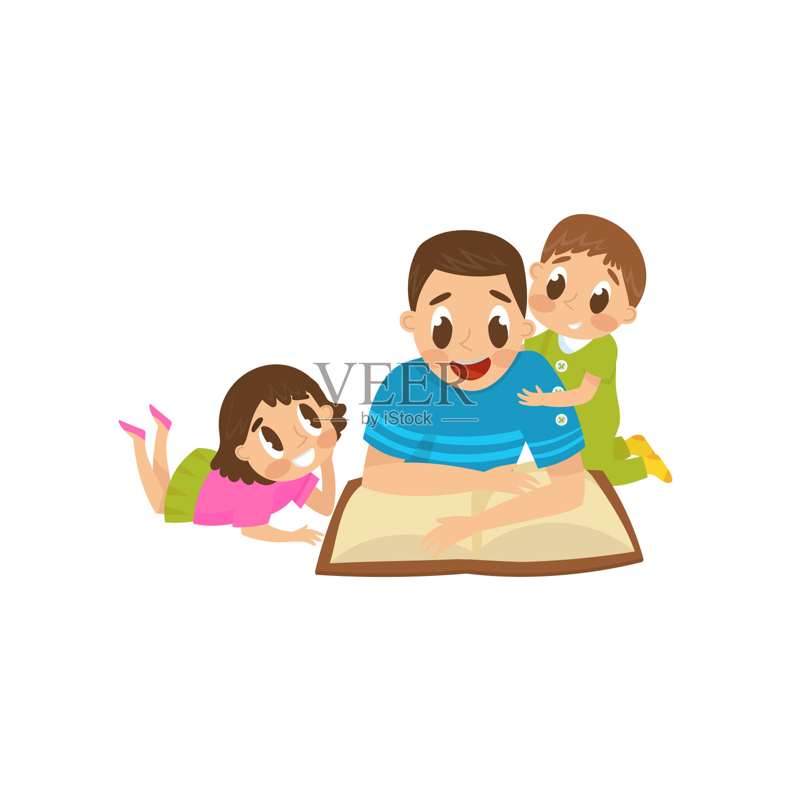 爸爸给他的儿子和女儿读一本书，家庭，早期发展的概念矢量插图在一个白色的背景插画图片素材