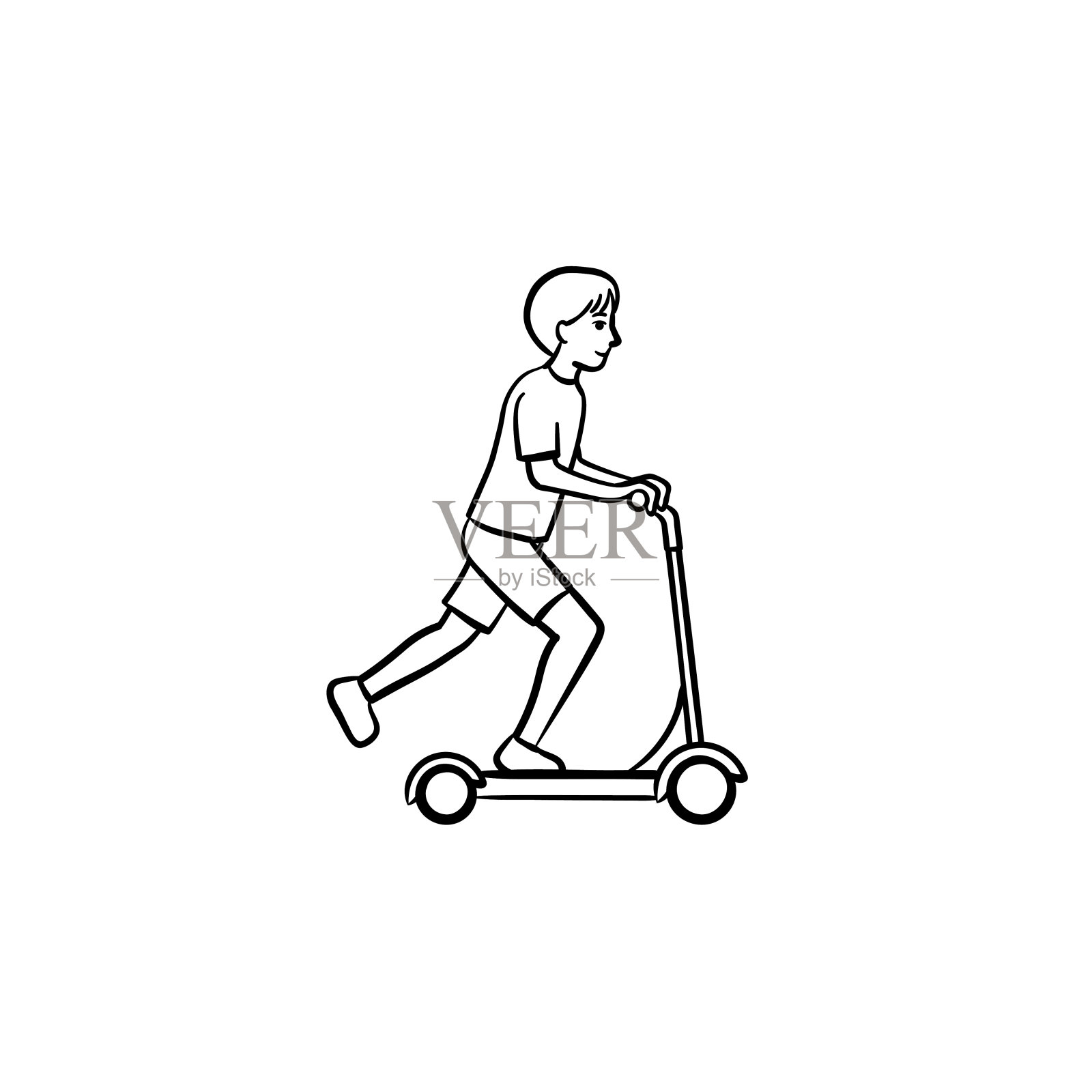 男孩骑踢踏板车手绘素描图标插画图片素材