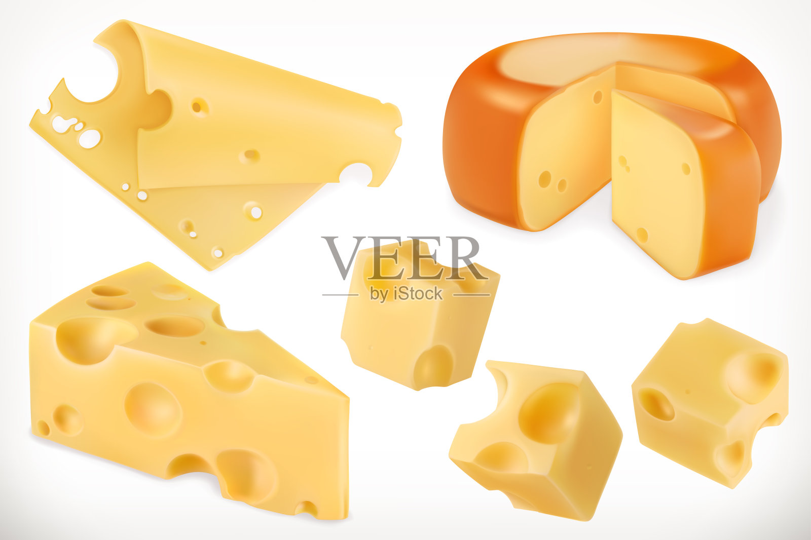奶酪。3d矢量图标集设计元素图片