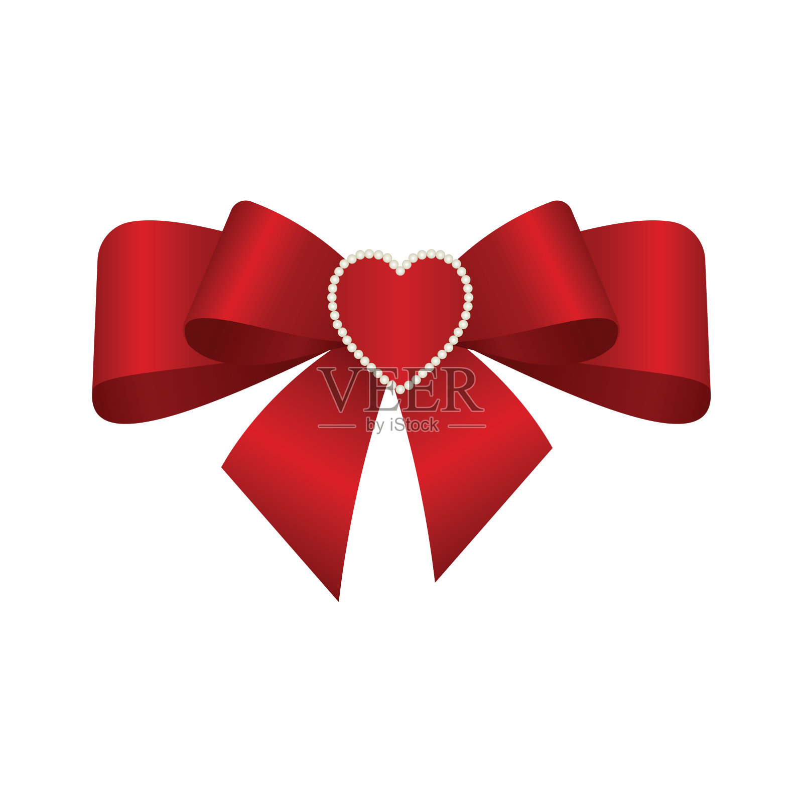 矢量闪亮的红色缎子礼物弓靠近孤立的白色背景设计元素图片